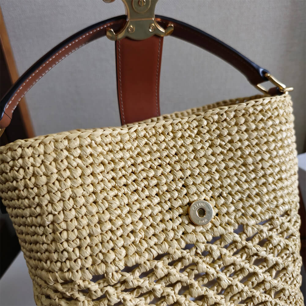 CELINE SMALL LOUISE BUCKET IN RAFFIA AND CALFSKIN(HIGH-END GRADE)1:1High-quality replica