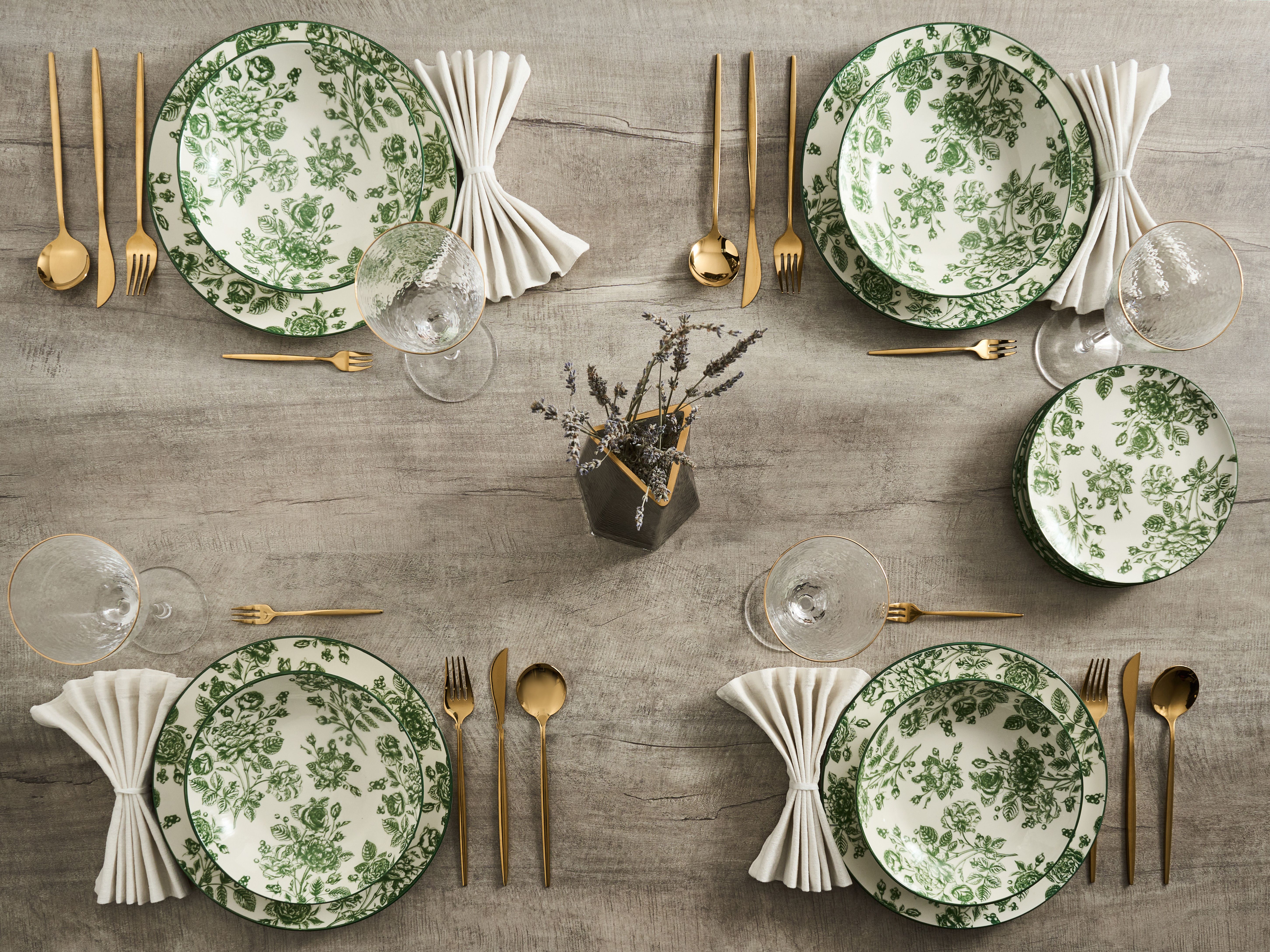 Set of 24 Dinnerware BASIL Porcelain Green