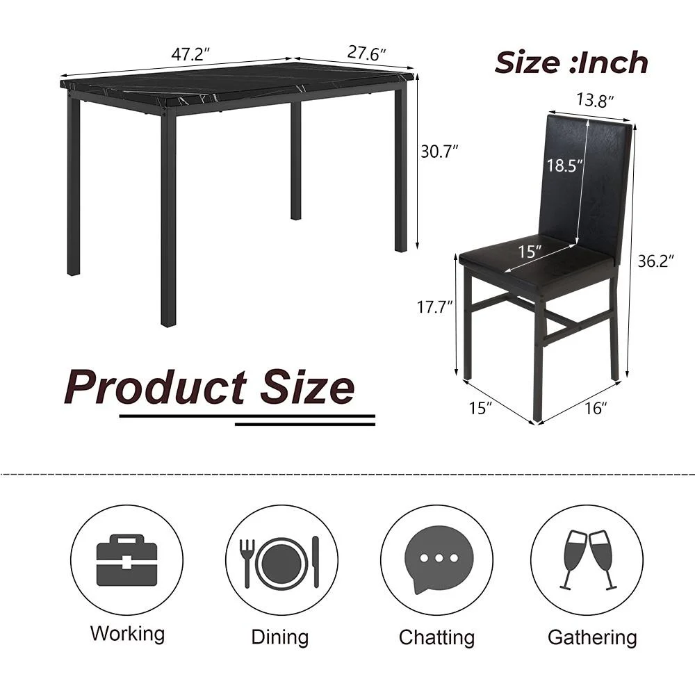 5 Piece Dining Set, Modern Dining Table and Chairs Set for 4, Counter Height Bar Table Set, Modern Pub Table with 4 Velvet Fabric Cushioned Stools, Faux Marble Dining Table & Stools Set, D9297 - Image 63