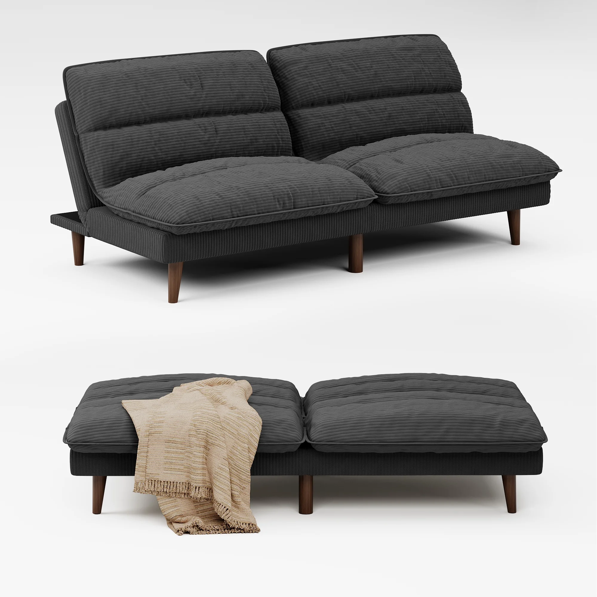 Homall Futon sofa, Two Seat Adjustable Sofa, Corduroy Fabric, Upholstered Sofa, Sofa Changeable into Bed, Leisure Reading and Games, Green - Image 13