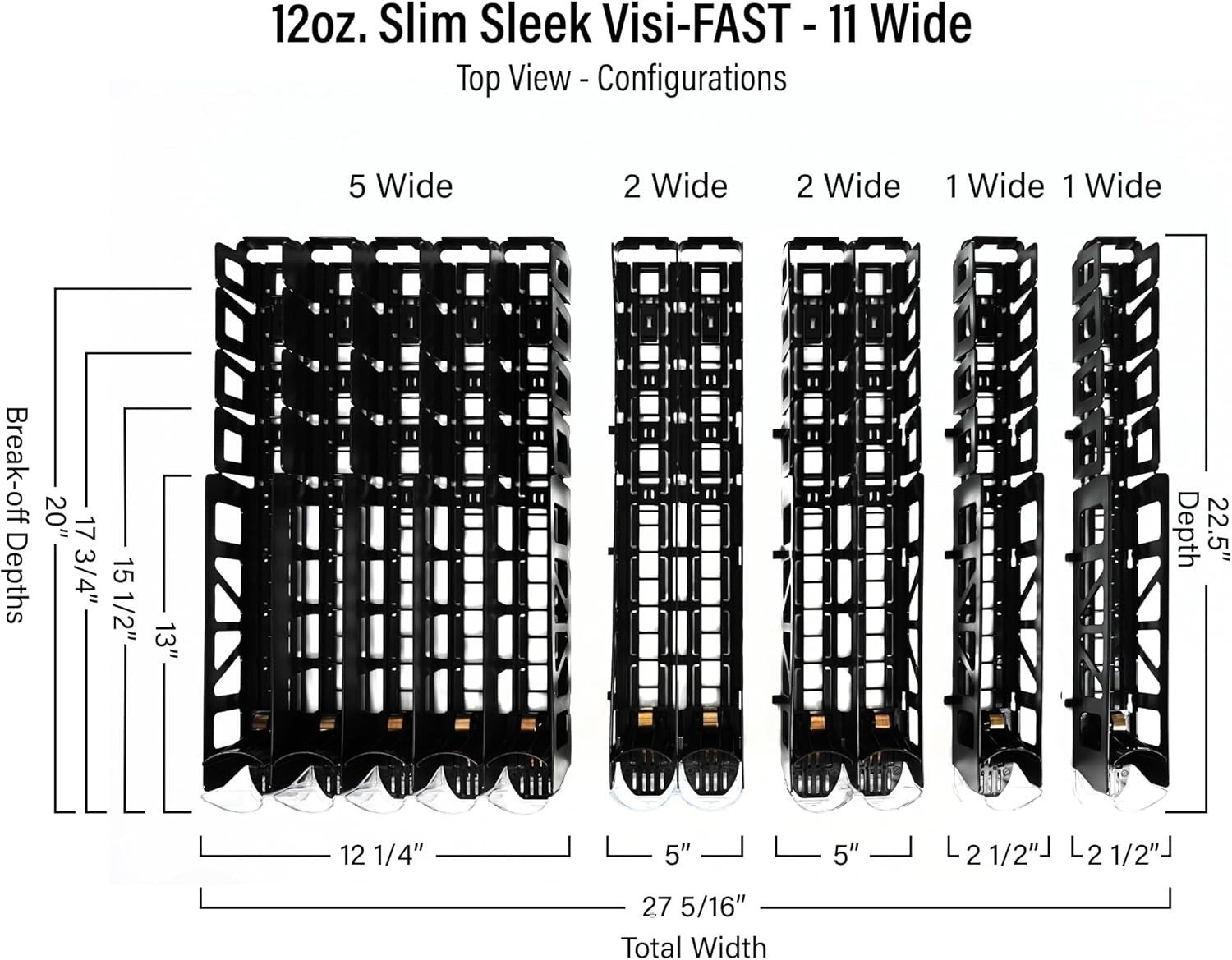 Display Technologies Drink Organizer for Fridge, Visi-Fast Spring-Loaded Beverage Glides for 12oz slim, 11-Wide, 24