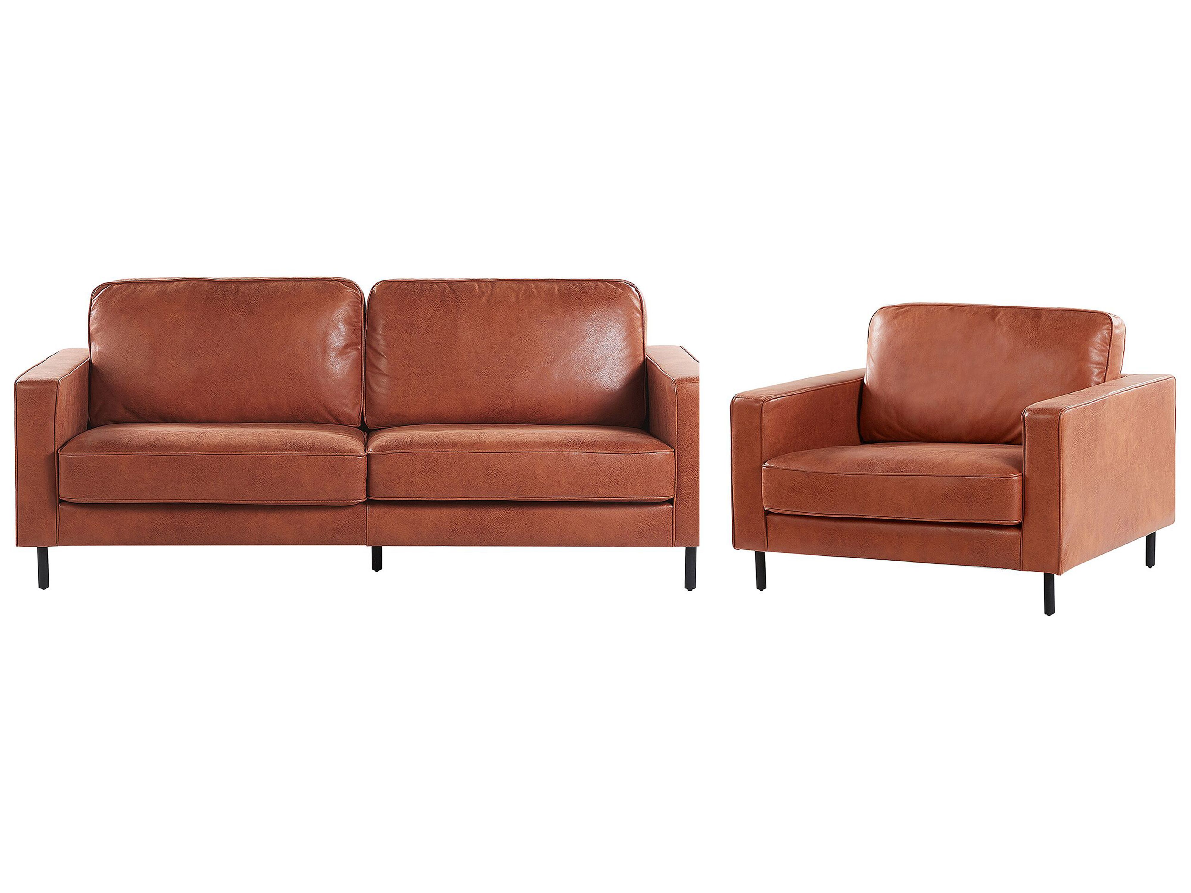 Living Room Set 4 Seater SAVALEN Faux Leather Golden Brown