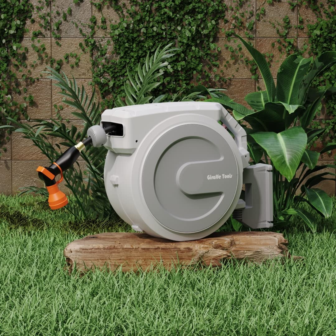 Giraffe Tools Retractable Garden Hose Reel with 1/2in-100ft Water Hose, Plastic Bracket, Wall Mounted, Dark Grey - Image 31