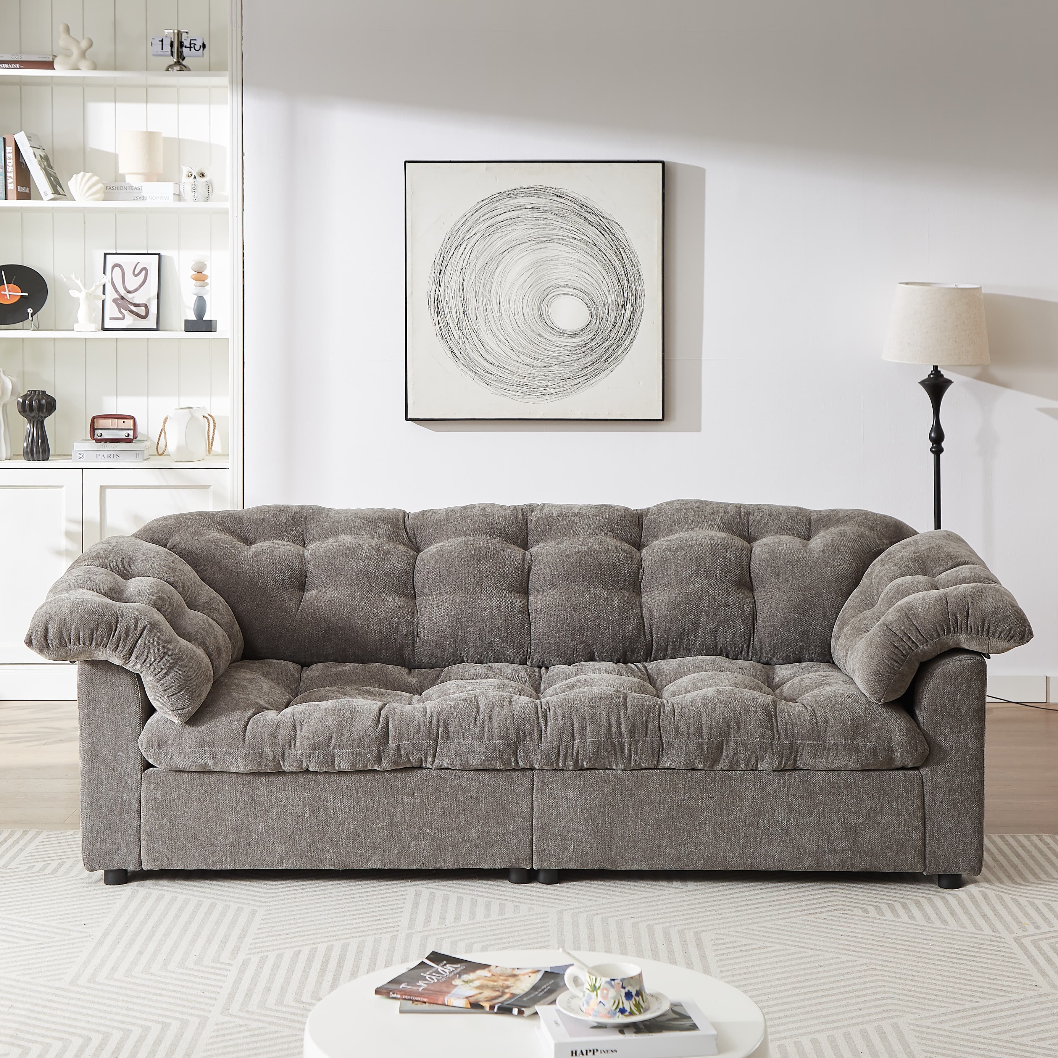MAYEERTY 55'L Chenille Sponge single sofa,No Assembly Required,Fluffy Modern Sleeper Chair for Living room, Bedroom, Lounge and Projection Room(Not a swivel chair.)