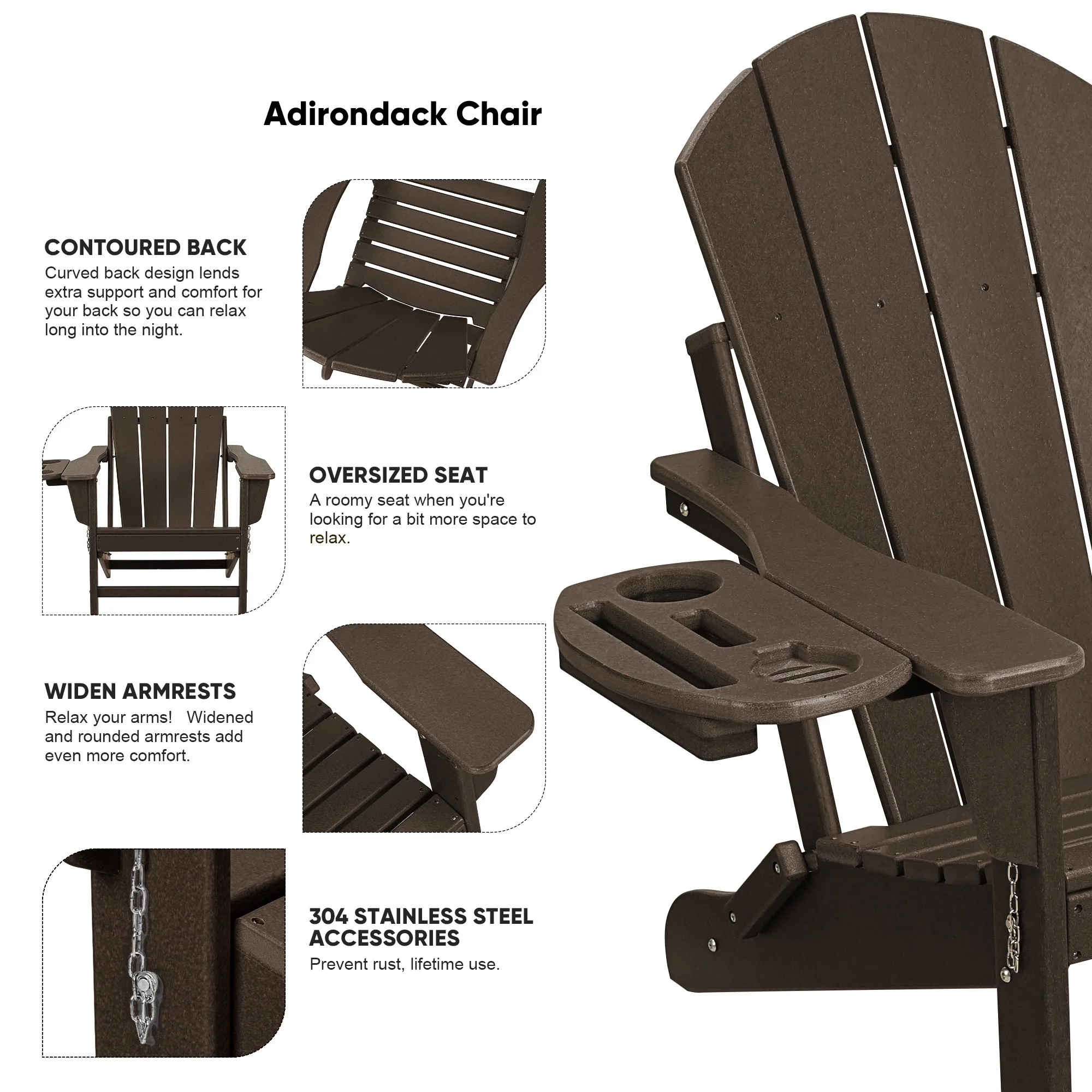 FOOWIN HDPE Plastic Adirondack Chairs Set of 4, Black - Image 70