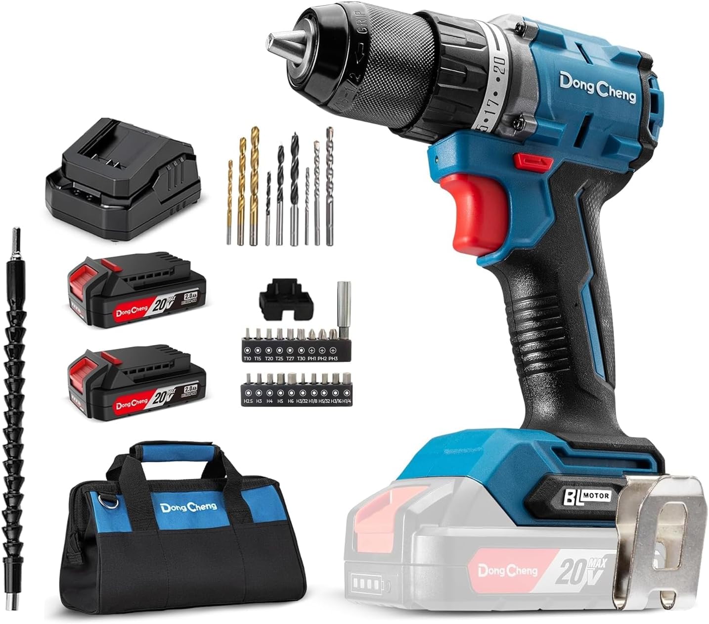 Dong Cheng 20V Brushless Heavy-duty Impact Drill, 531in-lbs, 1/2