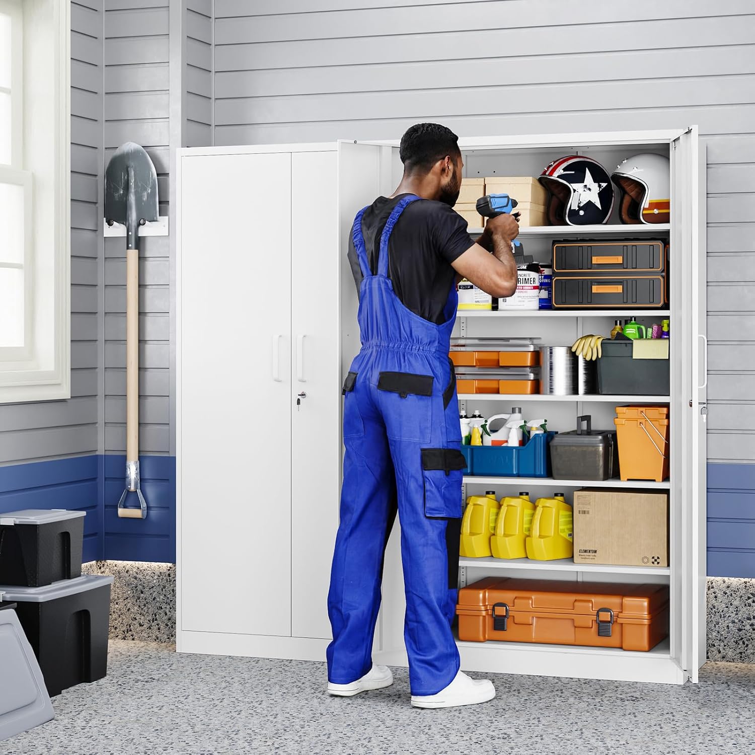 Yizosh Metal Garage Storage Cabinet with 2 Doors and 5 Adjustable Shelves - 71