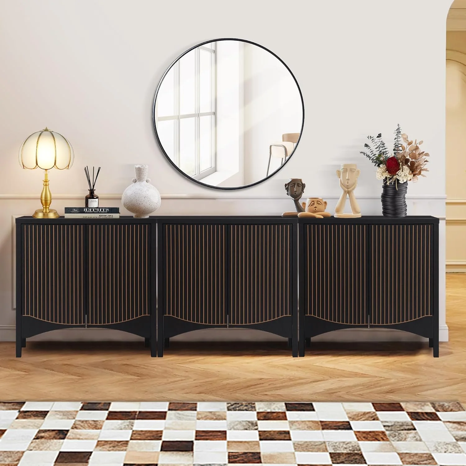 LEFHDA 2PCS Buffet Cabinet, Sideboard Cabinet with Storage, Accent Storage Cabinet with Carved Arc Door Design for Kitchen Dining Room, 2 Doors Buffet Cabinet with Adjustable Shelves - Image 28