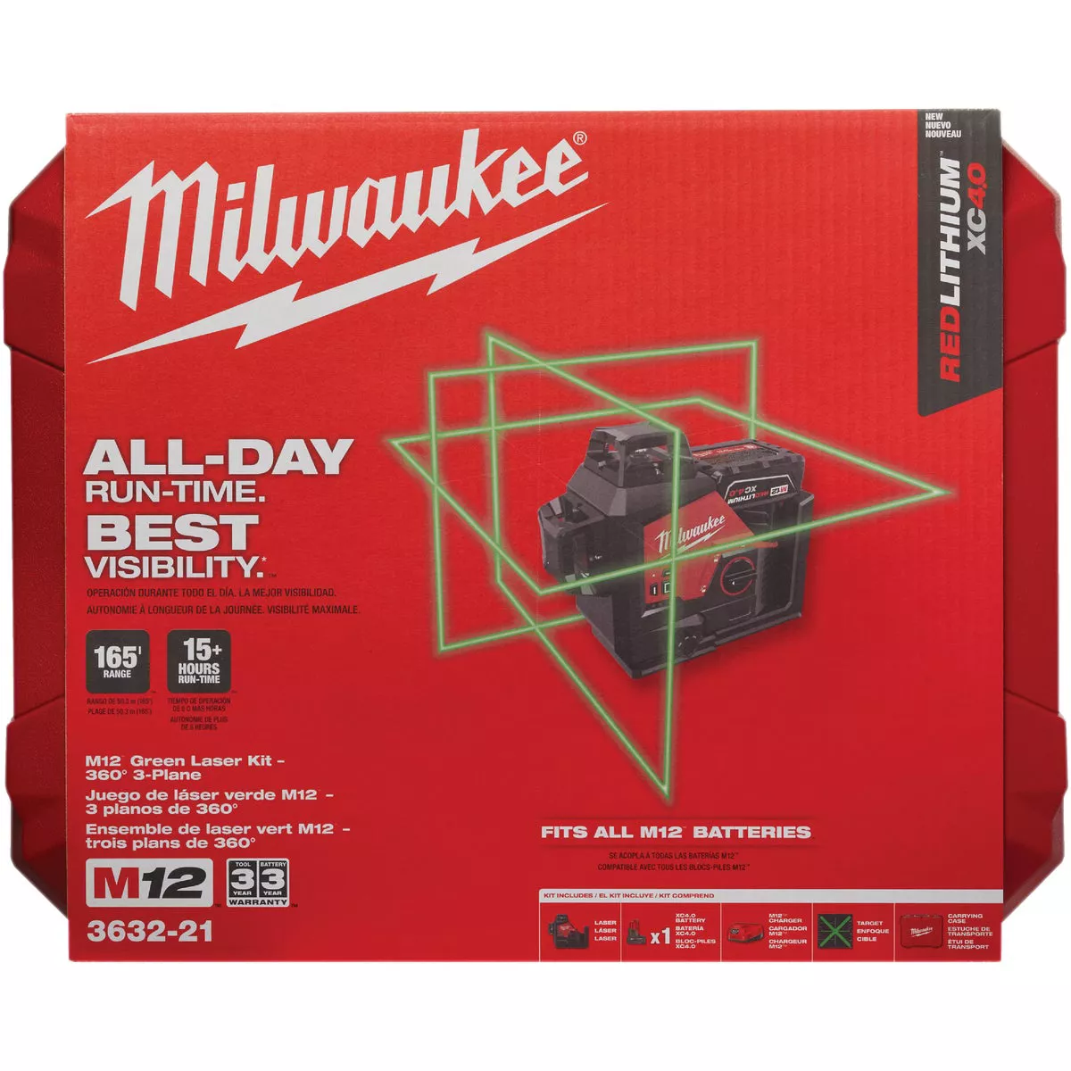 Milwaukee M12 Green 360-Degree 3-Plane Laser Kit