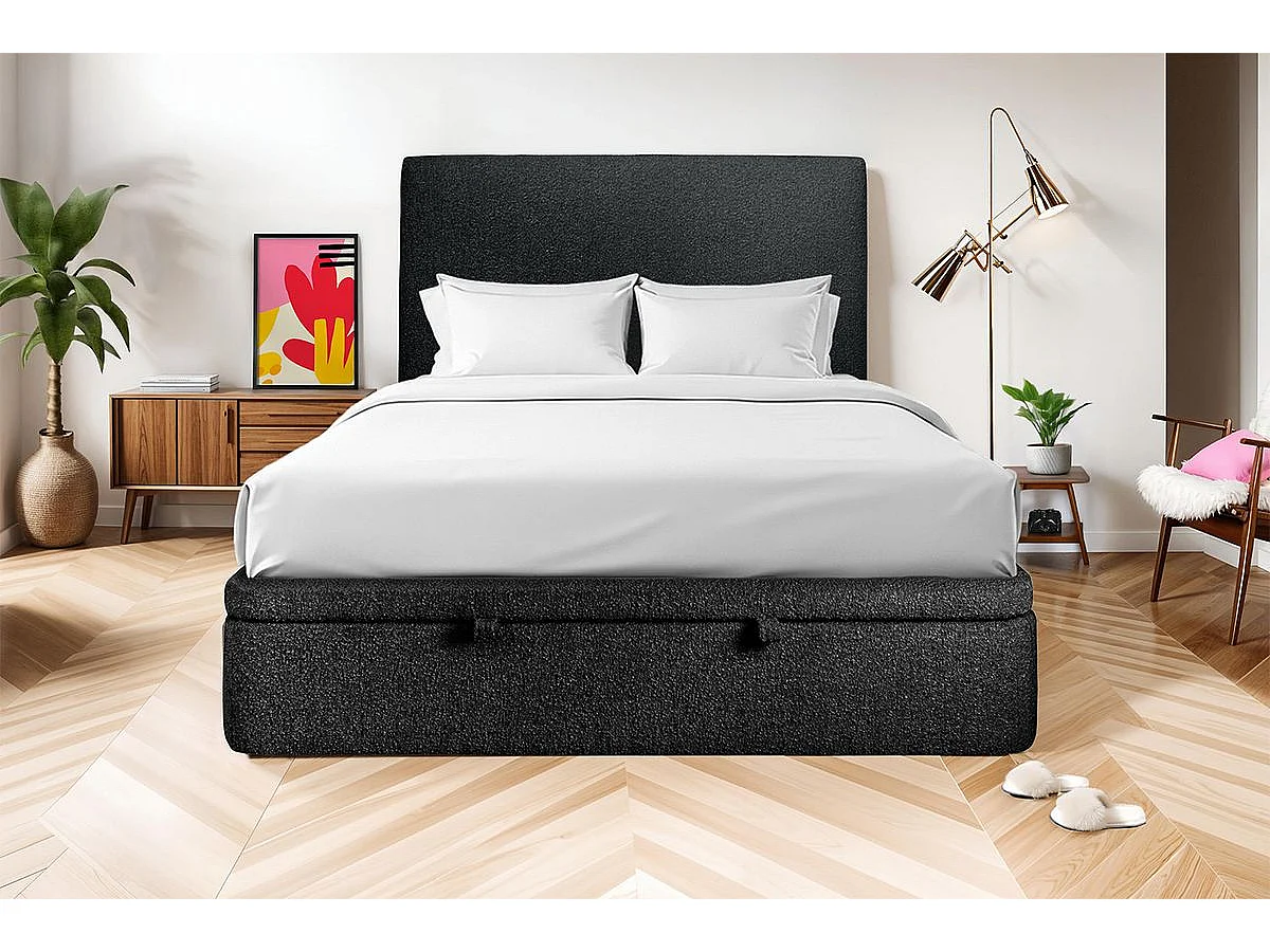 Sommier Coffre Bouclette Noir 200x200 H39cm