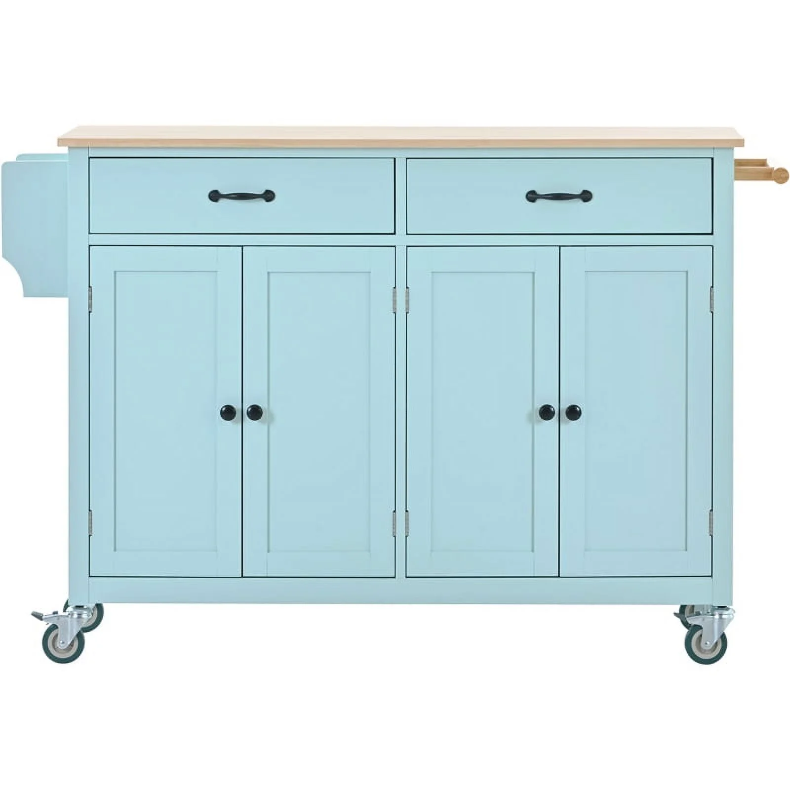 Kitchen Storage Islands&Carts with Solid Wood Top and Locking Wheels, Kitchen Island Cart with 4 Door Cabinet and Two Drawers, Kitchen Cabinets for Kitchen and Dining Room, Green - Image 9
