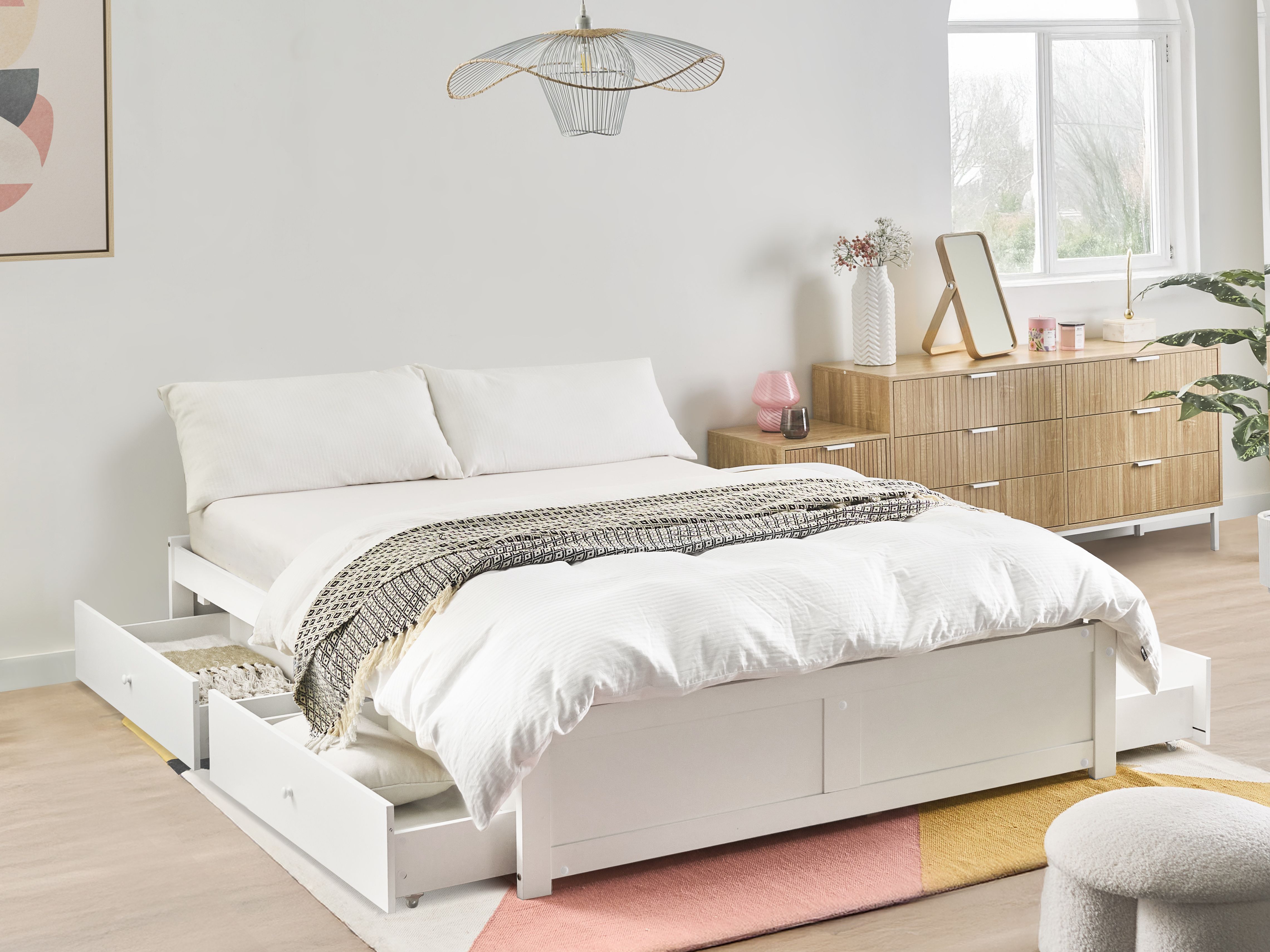 Bed with Storage Drawers without Headboard BRUX 180 x 200 cm (EU Super King) White