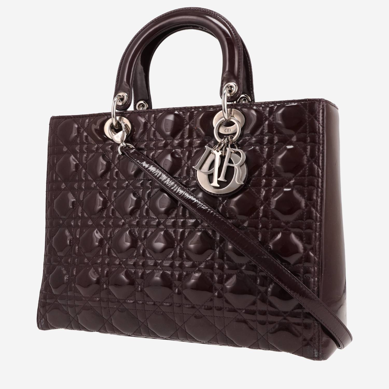 Dior Lady Dior handbag in plum patent leather