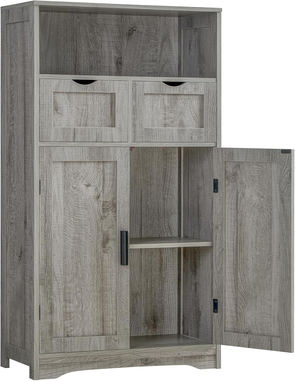 Iwell Storage Cabinet with 2 Drawers & 2 Adjustable Shelves, Kitchen Cabinet, Cupboard, for Living Room, Kitchen, Entryway, Home Office, Grey
