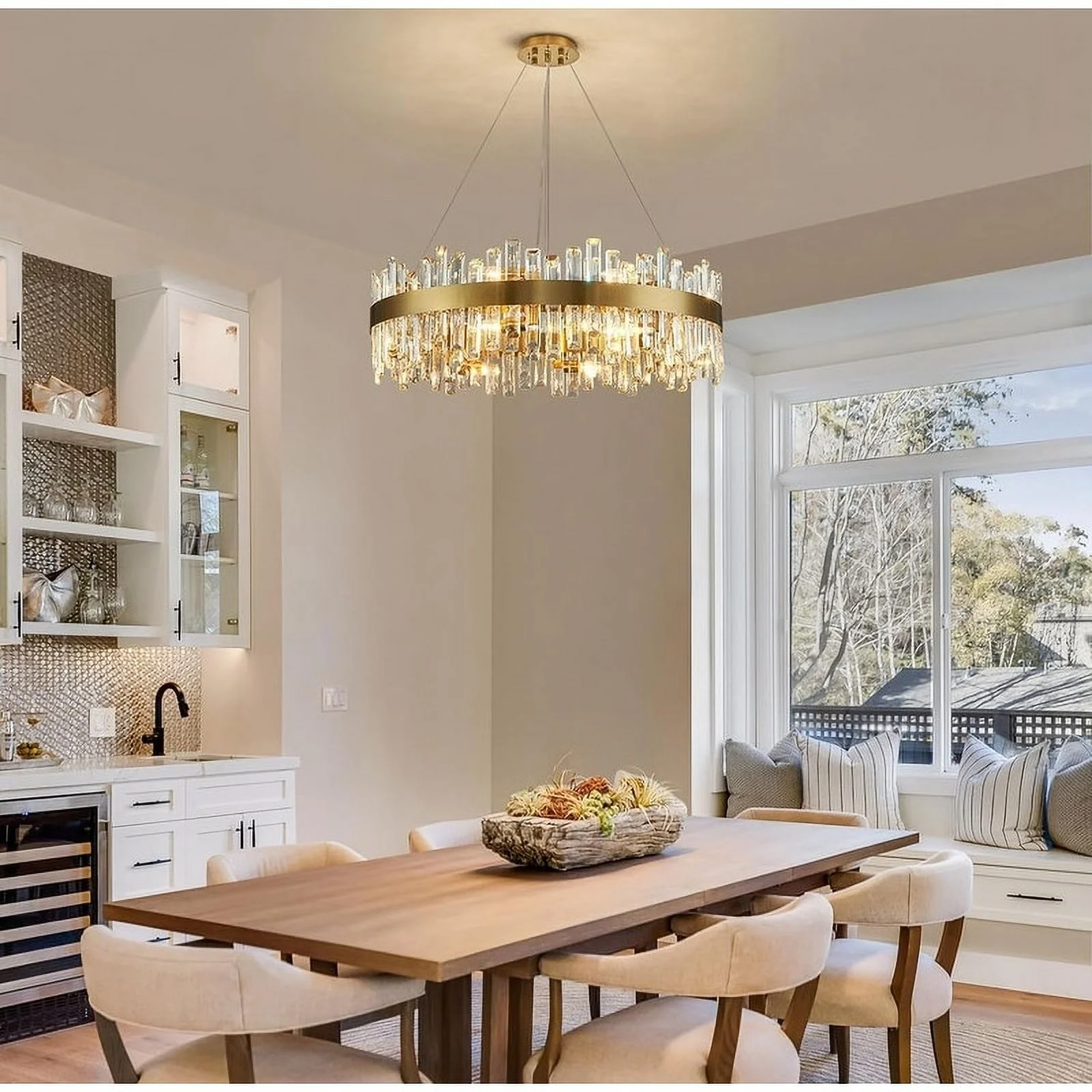 32 in. Brass Modern Crystal Chandelier 2-Tier Gold Glam Chandelier Luxury Kitchen Island Pendant Light for Living Dining Room