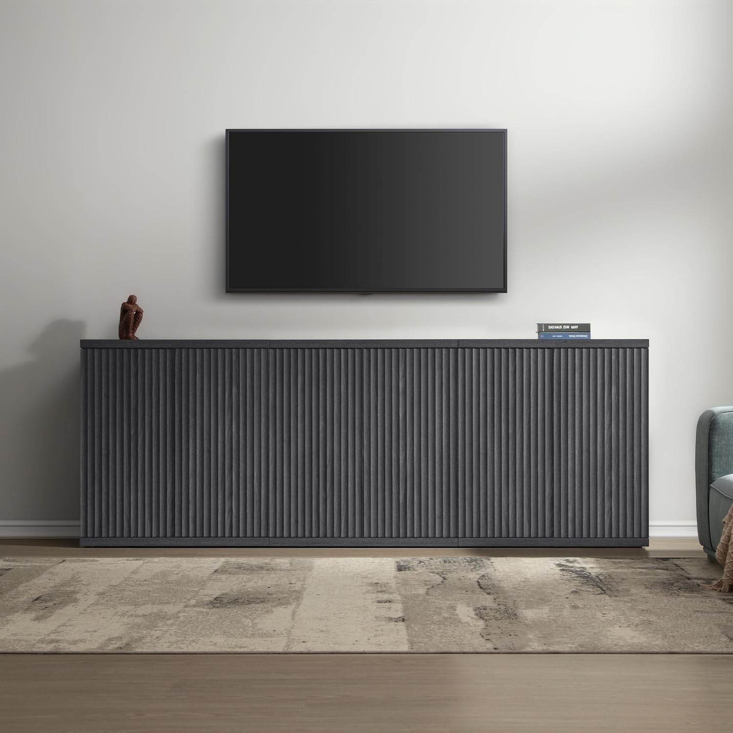 SICOTAS Buffet Cabinet with Storage Accent Sideboard Modern Credenza with Doors & Shelves Fluted Media Console Mid Century Coffee Bar Table for Living Room Kitchen Dining Room Hallway(3PCS)