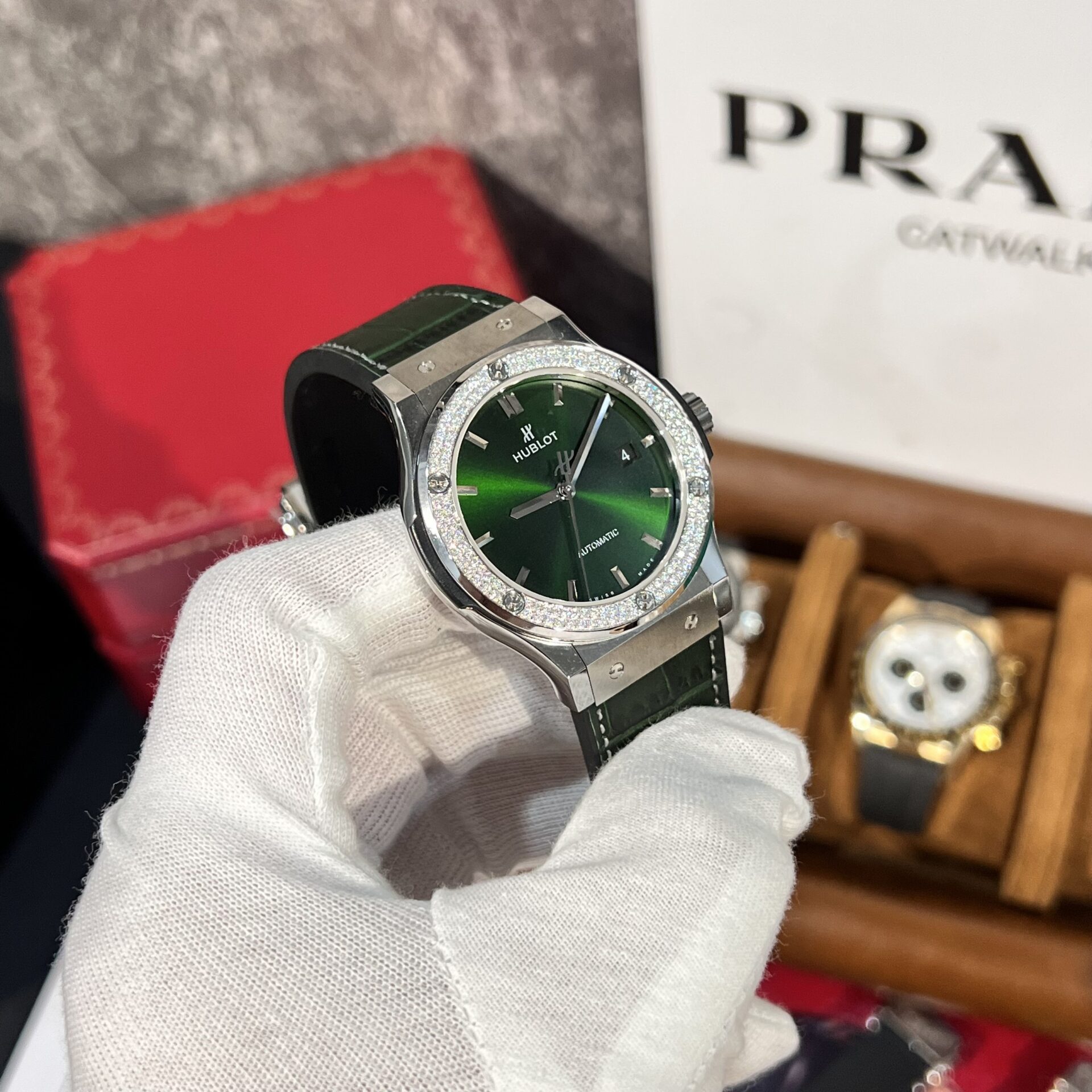 Hublot Replica 11 Watch Classic Fusion Titanium Green Dial With Moissanite Bezel 42mm - Top club