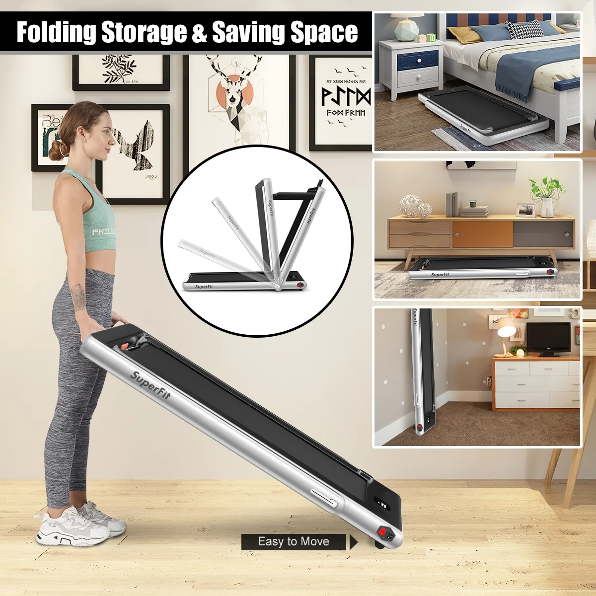 Gymax 2 in 1 Folding Treadmill 2.25HP Running Machine w/ Dual Display APP Control Black - Image 20