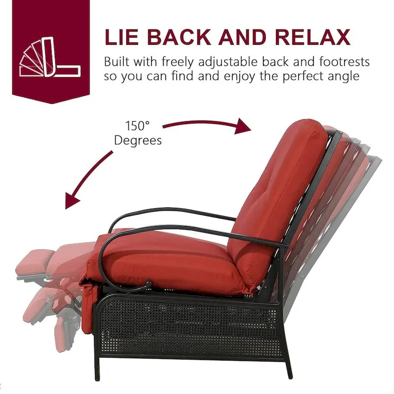 Adjustable Patio Recliner Lounge Chair With Cushion, 300 lbs - 38 (D) x 26.5 (W) x 38.5 (H) Inches - Image 7 Adjustable Patio Recliner Lounge Chair With Cushion, 300 lbs - 38 (D) x 26.5 (W) x 38.5 (H) Inches - Image 7