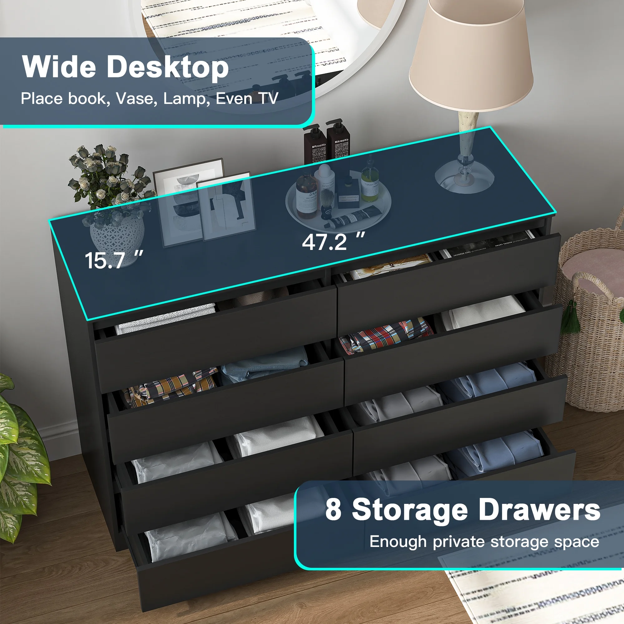 Kadyn White Chest of Drawer, 6 Double Drawer Dresser for Bedroom, Modern Storage Cabinet for Living Room, Dresser - Image 140