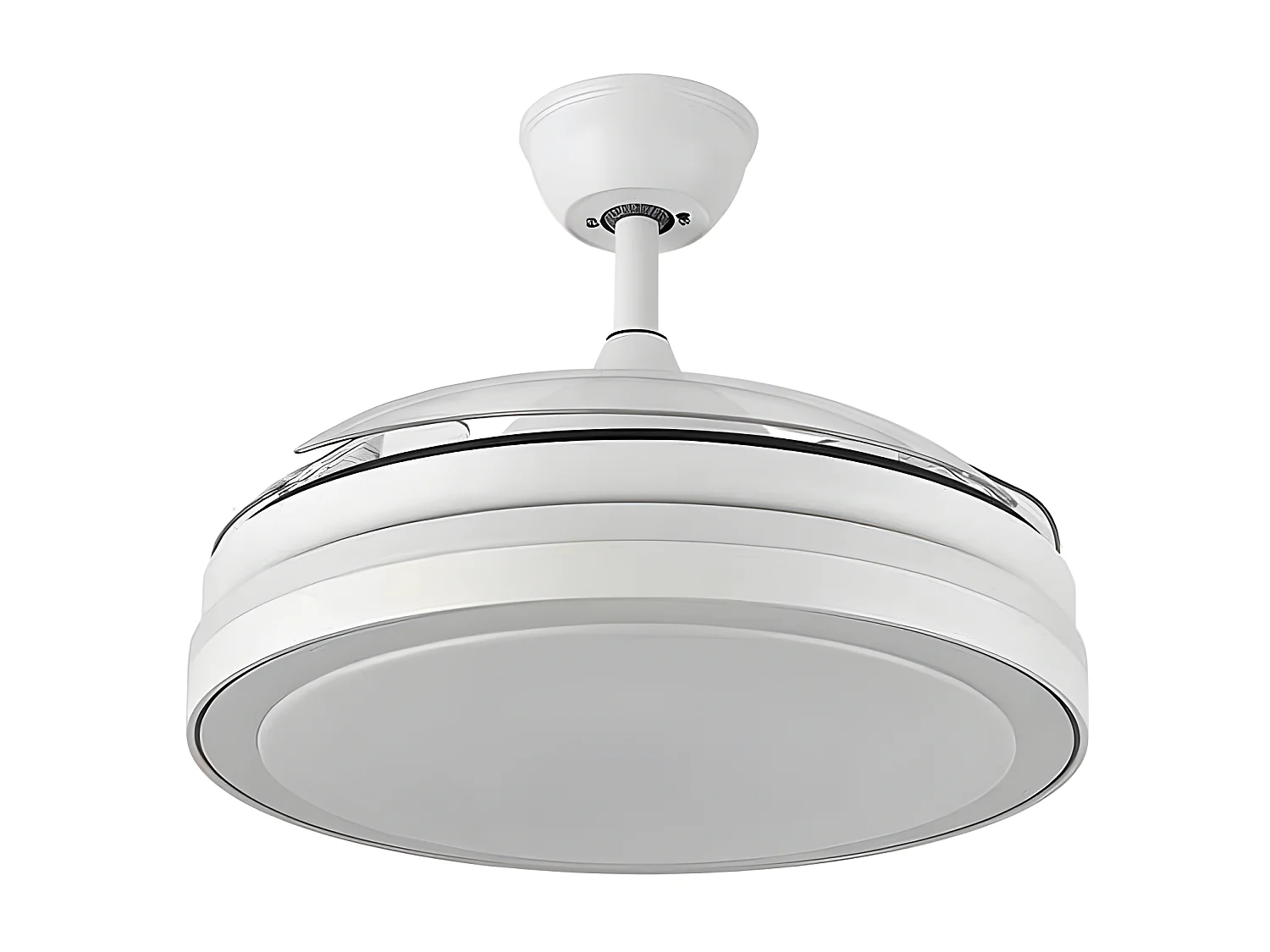 Plus Ventilateur de plafond DC blanc avec pales pliables, 59W 3 températures, mémoire de 5960 lumens et minuterie.