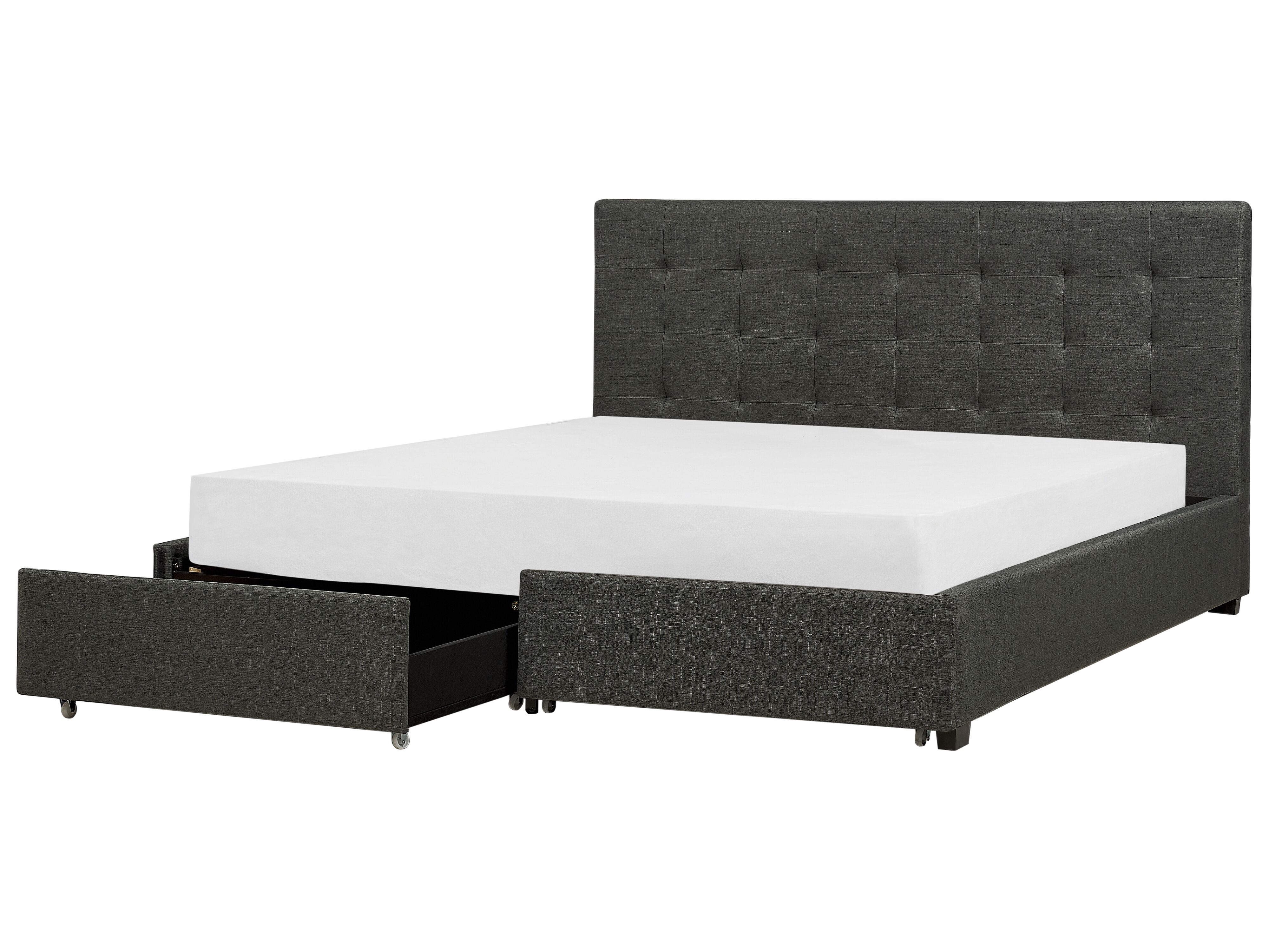 Bed with Storage Drawers Fabric LA ROCHELLE 180 x 200 cm (EU Super King) Dark Grey