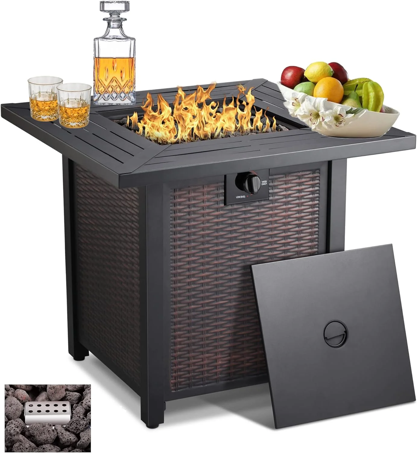 28-inch 50,000-watt Automatic Ignition Gas Fire Pit Table With 6.6-pound Stone Shelf - CSA-Certified 28-inch 50,000-watt Automatic Ignition Gas Fire Pit Table With 6.6-pound Stone Shelf - CSA-Certified