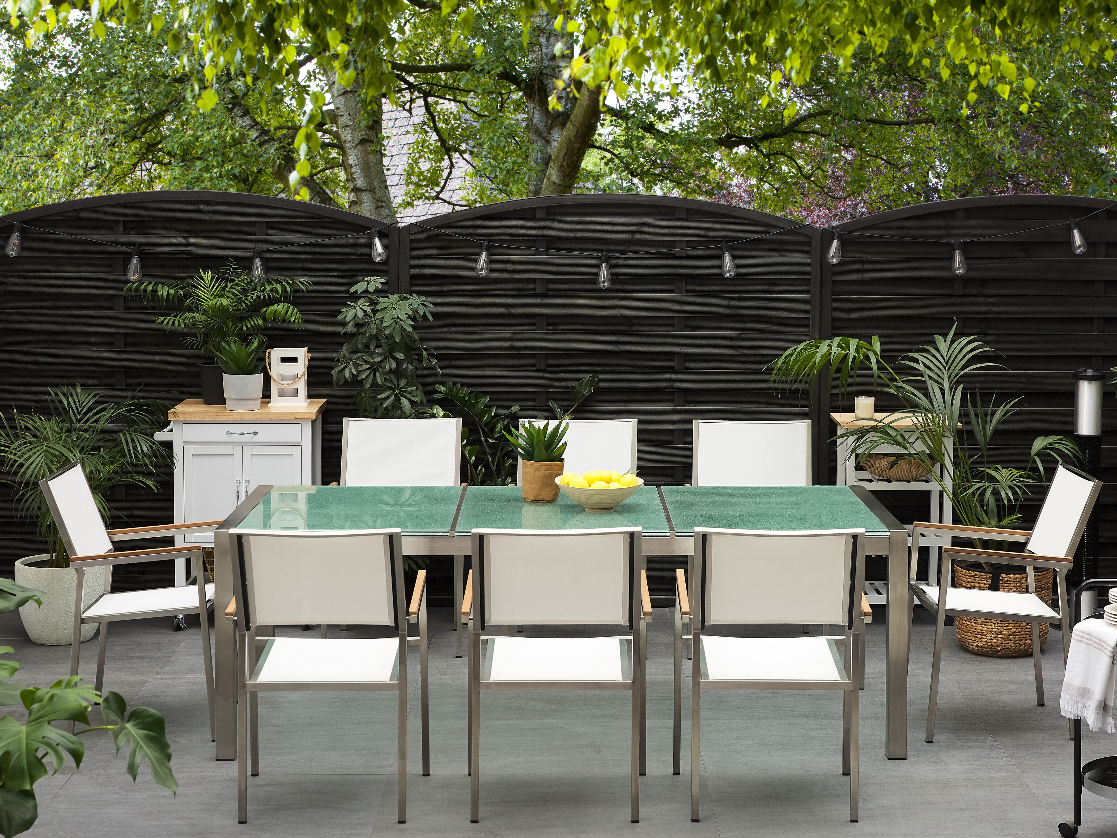 Garden Dining Set 8 Seater GROSSETO Cracked Glass Transparent/ White