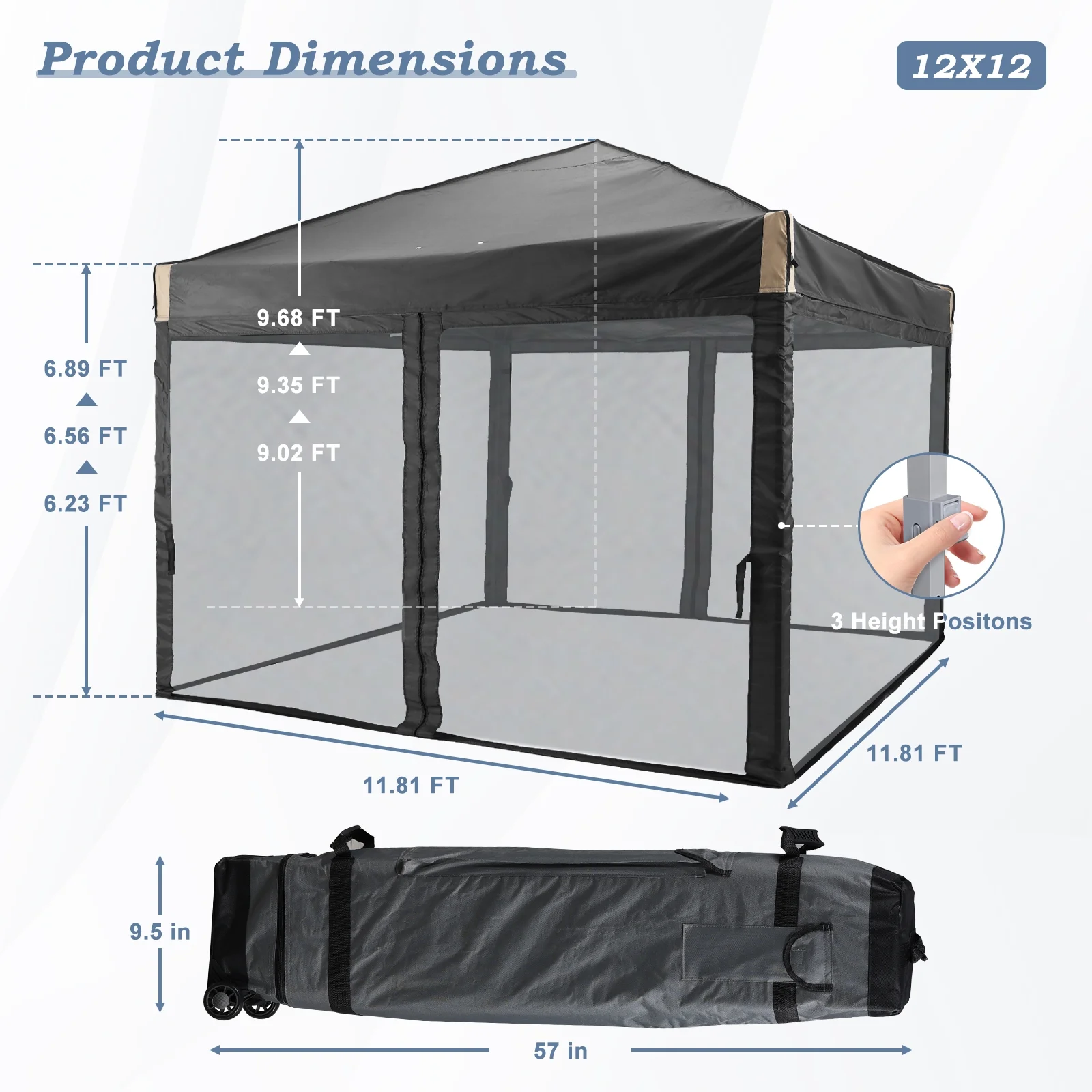 Aoodor 12'x12' Pop Up Canopy with Removable Mesh Sidewalls, Outdoor Portable Instant Shelter Tent-Black - Image 10