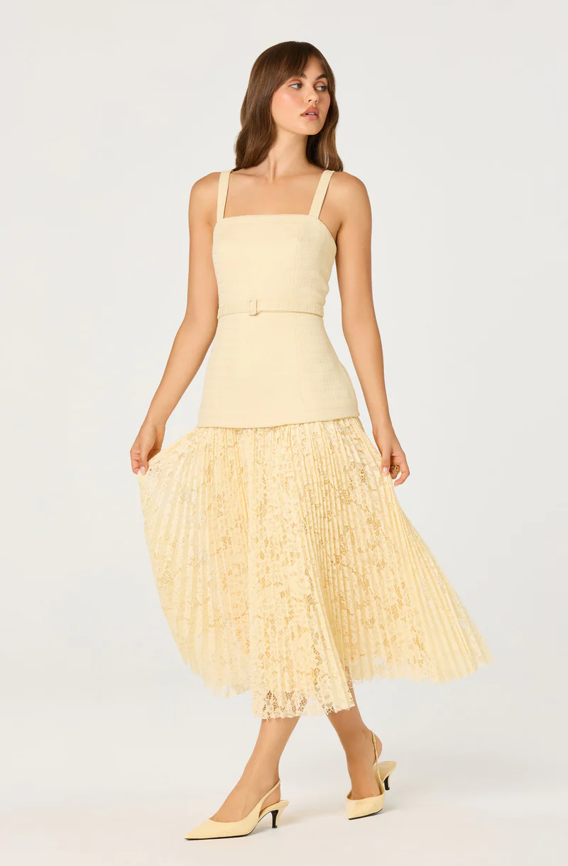 Caitlin Mixed Media Tweed Midi Dress