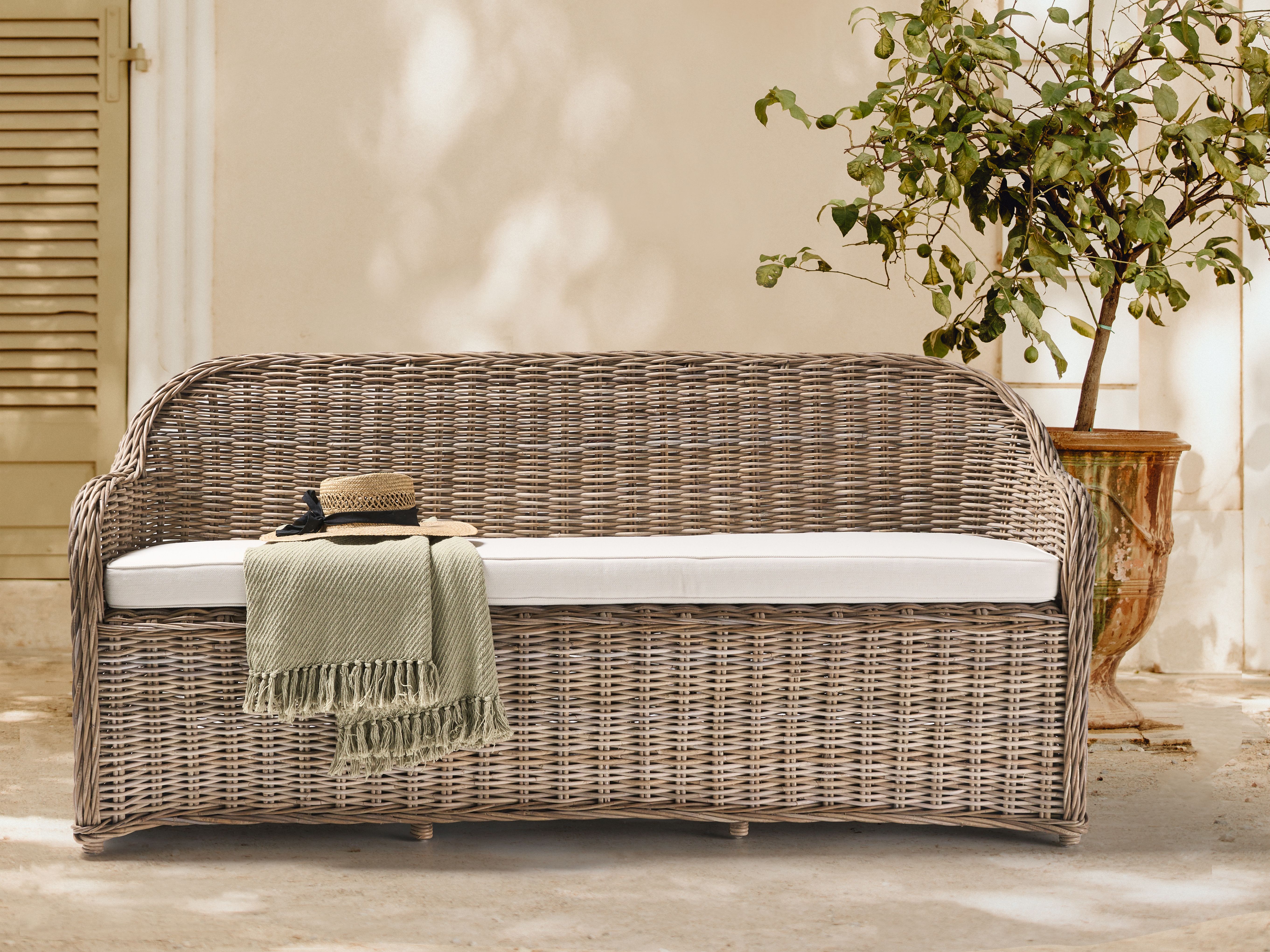 Garden Bench with Cushion SUSUA 189 cm Rattan Natural