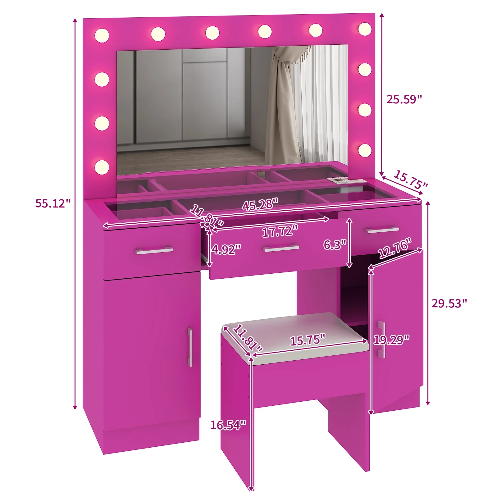 Ktaxon Large Makeup Vanity, Vanity Table Set w/ Visible Glass Top w/ Charging Station, White - Image 97