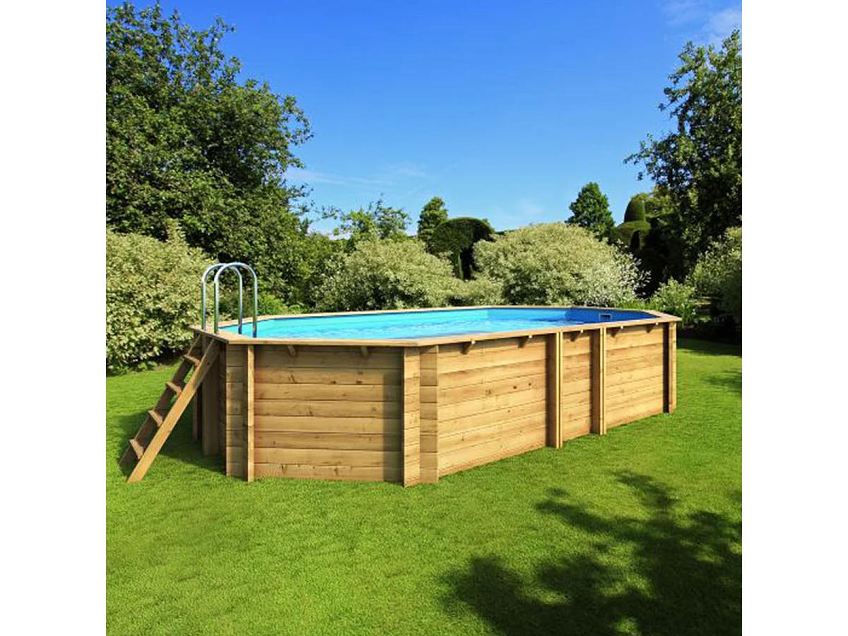 Piscine bois SWIMWOOD octogonale 541x350x131 cm EMEO – 14m³ – filtration sable 8m3 h