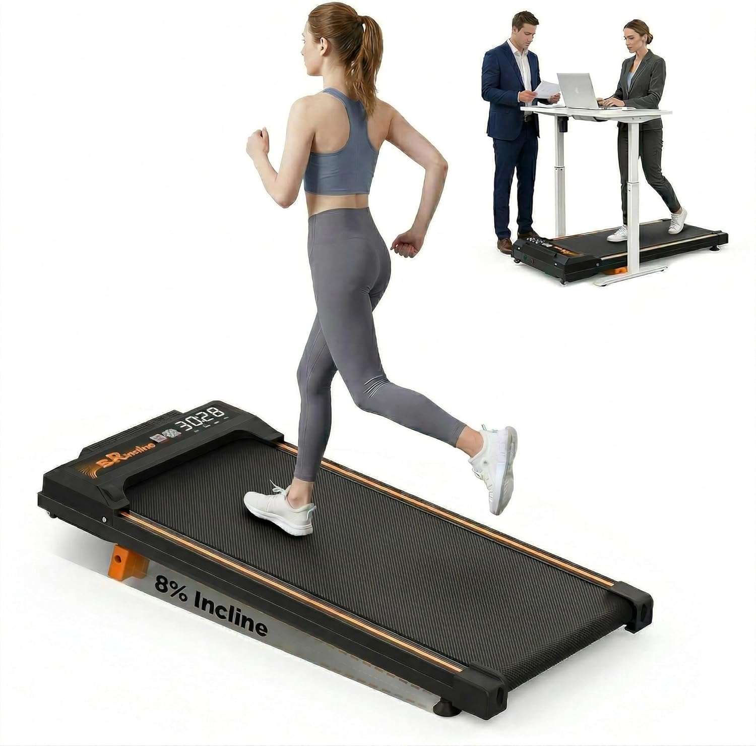 Walking Pad Treadmill with 8% Incline, 2.5HP Quiet Motor, 300 lbs Capacity, Under Desk Treadmill with Remote & LED Display, 0.5–4 MPH, Portable Treadmill for Home, Apartment & Office