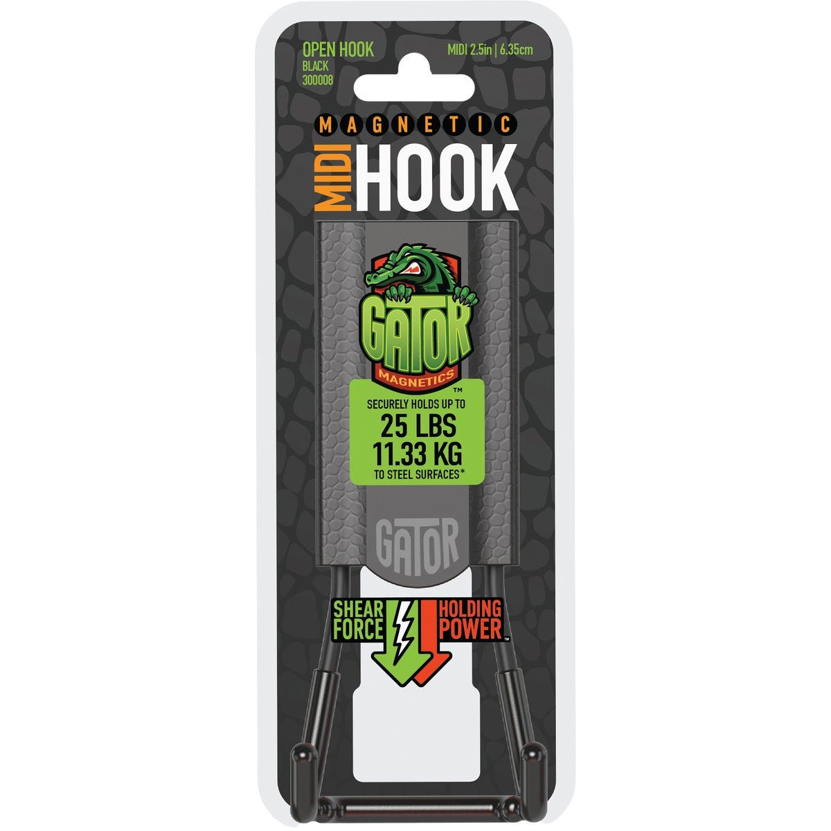 Gator Magnetics MIDI 2.5 In. Black Open Magnetic Hook, 25 Lb. Capacity