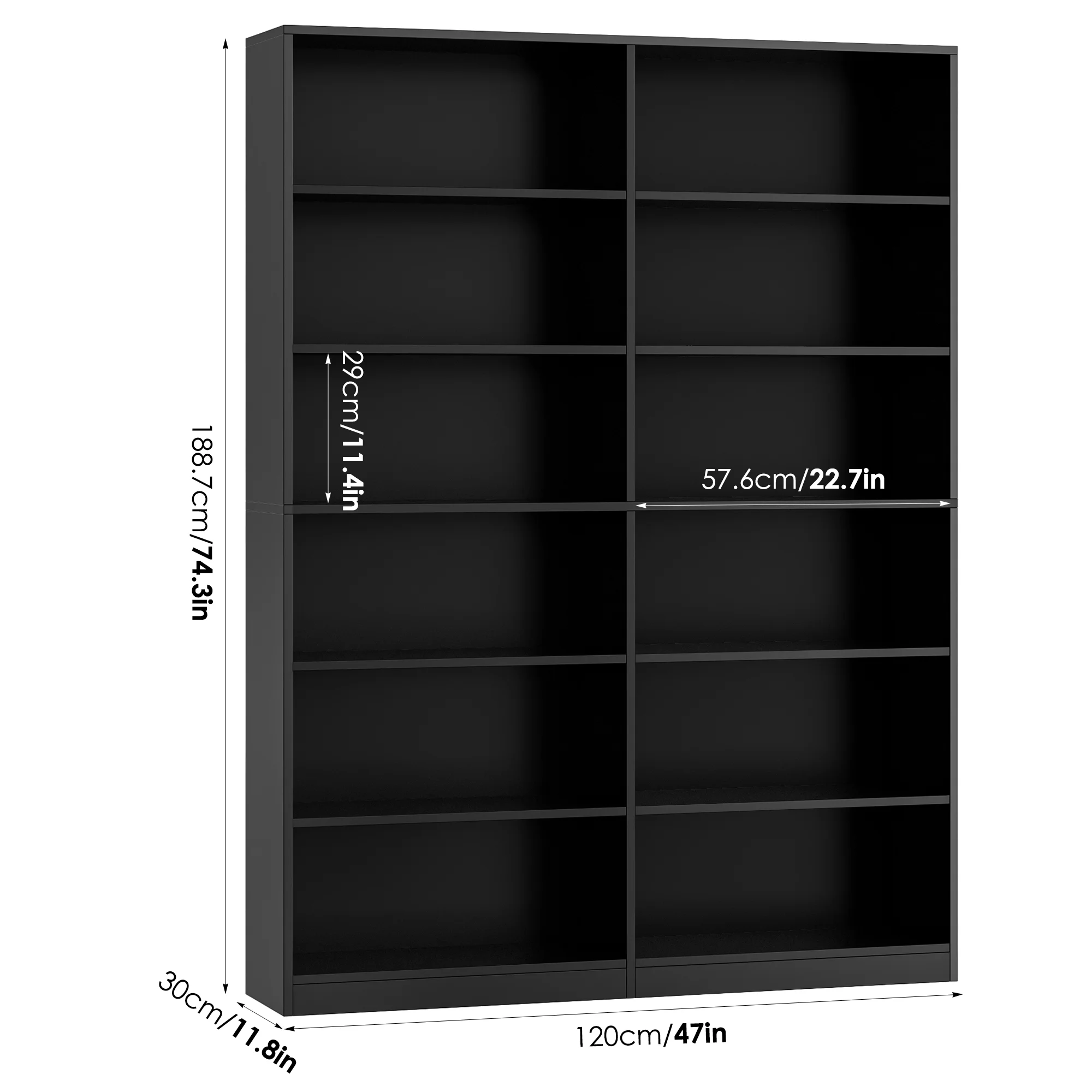 Homfa 74.3�� Double Wide 6-Tier Bookcase, Extra Large Wooden Freestanding Display Bookshelf for Home Office Living Room, White - Image 33