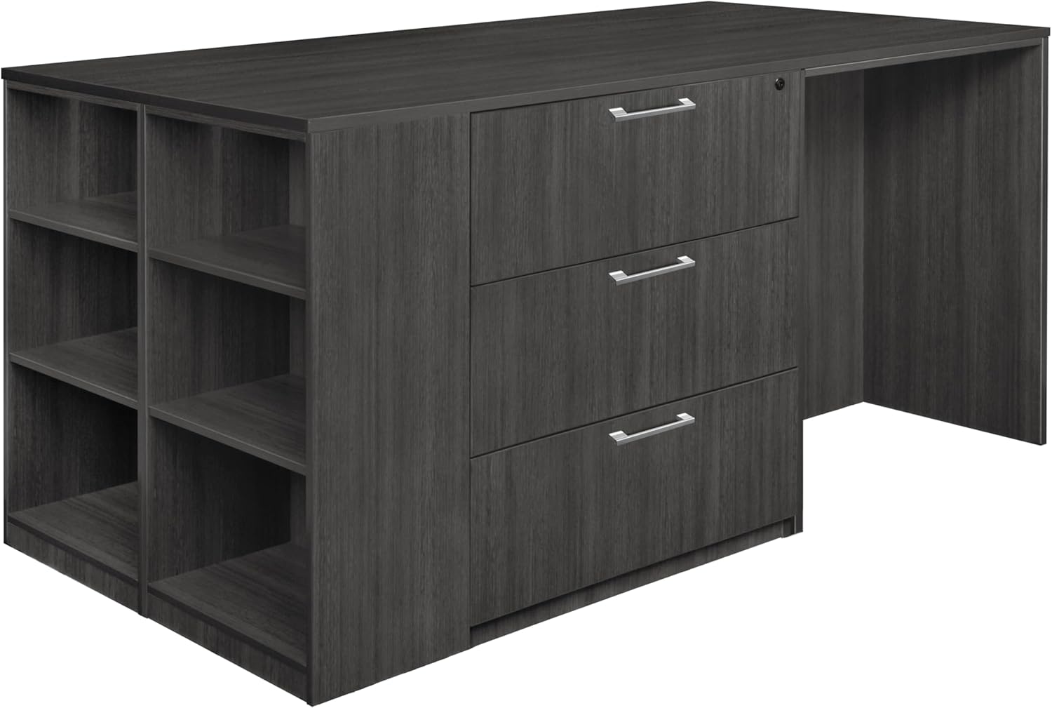Romig Regency Legacy Stand Up Desk/3 Lateral File Quad with Bookcase End  Ash Grey