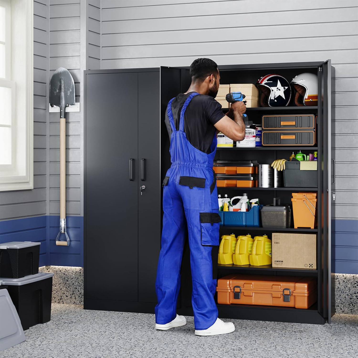 Yizosh Metal Garage Storage Cabinet with 2 Doors and 5 Adjustable Shelves - 71