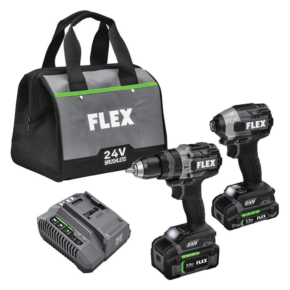 Flex FXM202-2B Turbo Hammer Drill + Quick Eject Impact Driver Kit (1x2.5Ah + 1x5.0Ah)