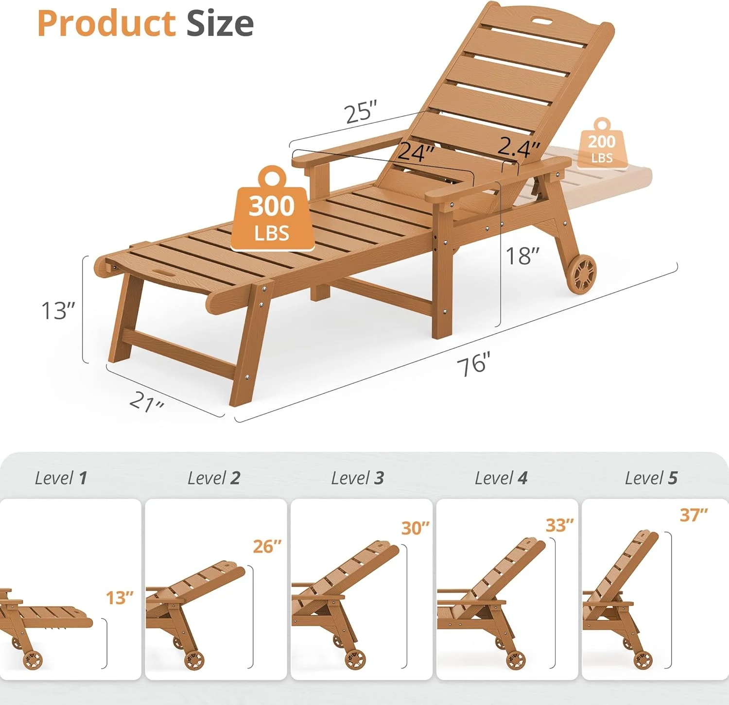 LUE BONA Outdoor Chaise Lounge Chairs Set Of 2, HDPS, 5-Position Adjustable - Image 2 LUE BONA Outdoor Chaise Lounge Chairs Set Of 2, HDPS, 5-Position Adjustable - Image 2