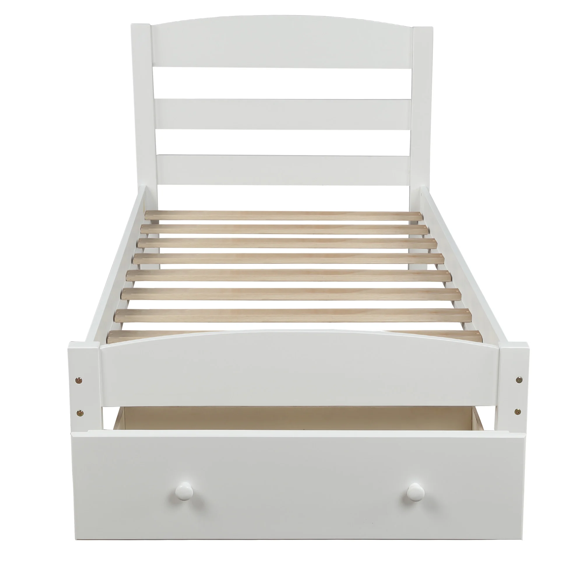 Gewnee Twin Size Wood Platform Bed Frame with Headboard and Big Storage Drawer for Kids,No Box Spring Needed.White