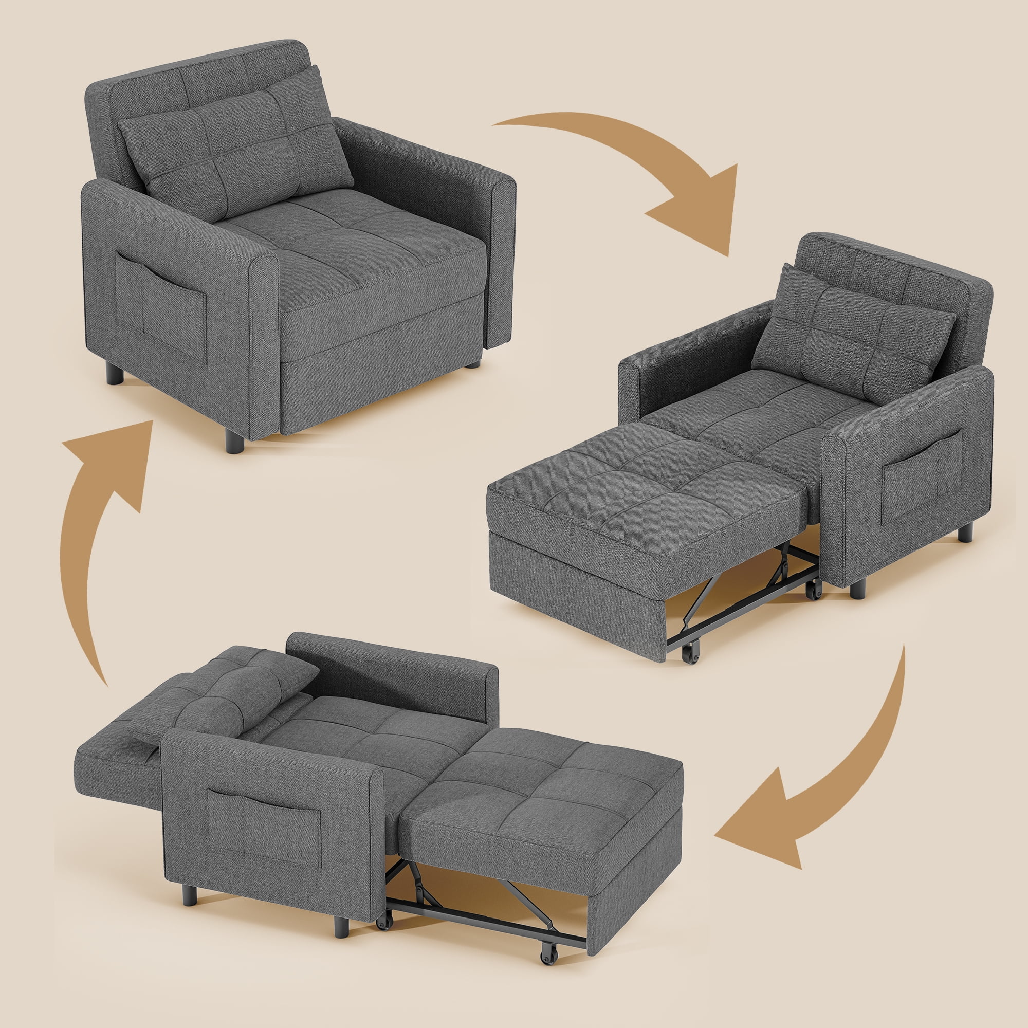 3 in 1 Convertible Sofa Bed Chair for Living Room , Aiho Sleeper Sofa Bed for Living Room, Dark Gray - Image 5