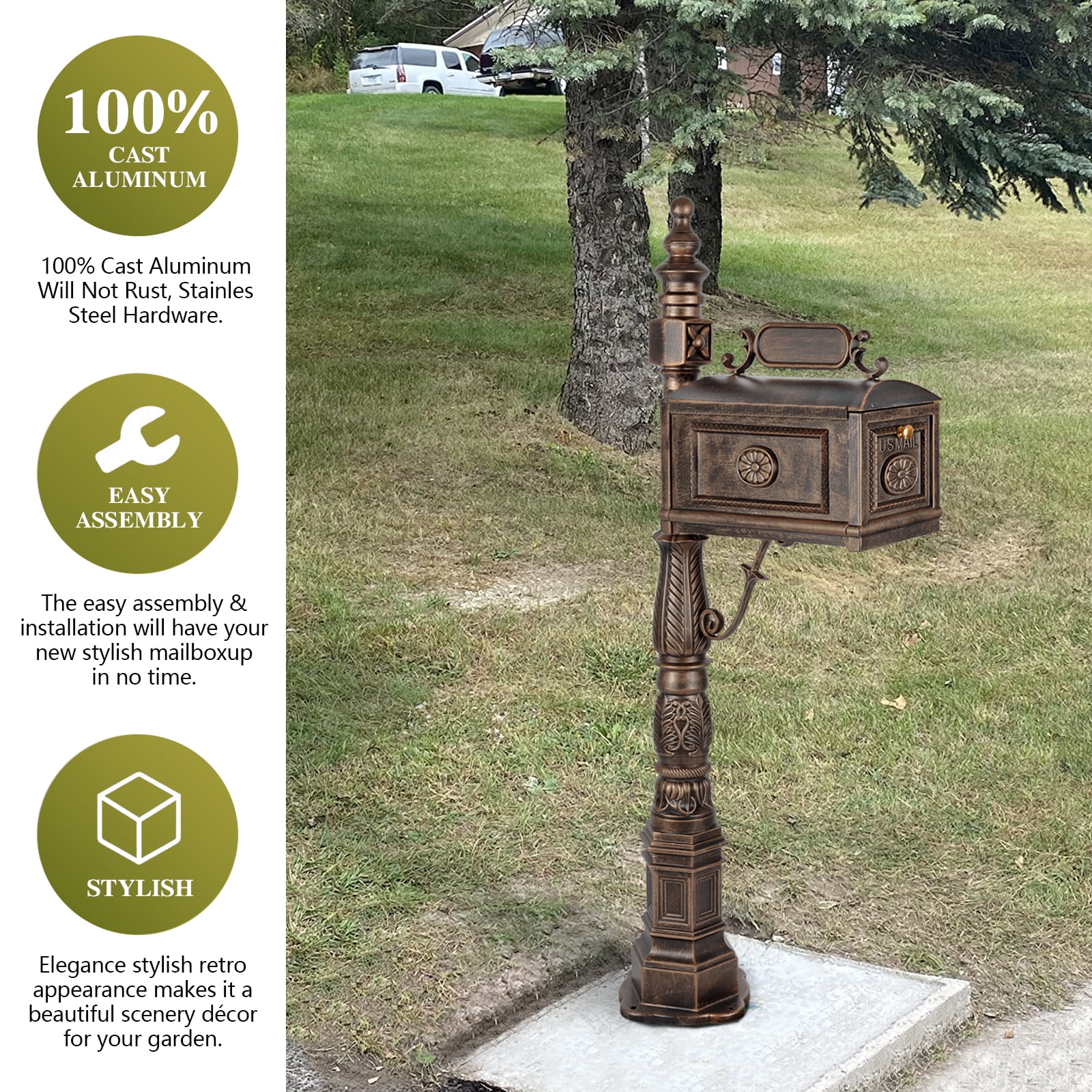 Betisef Large Cast Aluminum Mailbox Barcelona Decorative Post Mail Box Combination Stratford Heavy Duty - Image 9