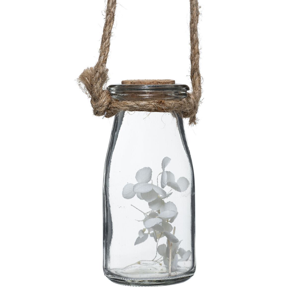 Hanging of 4 dried flowers Glass pot, H.45 cm