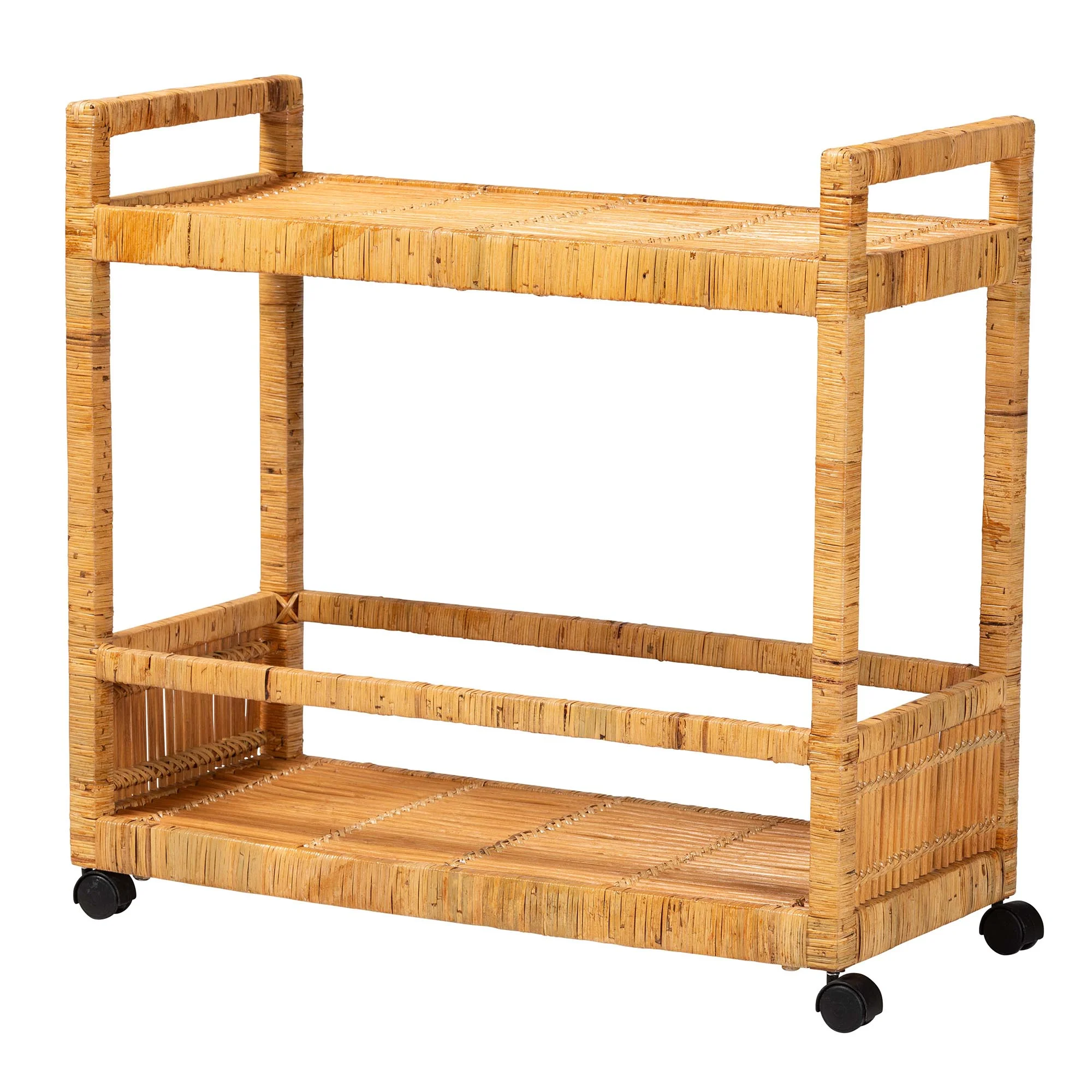 bali & pari Genet Rattan BOHO Kitchen Cart, Natural Brown