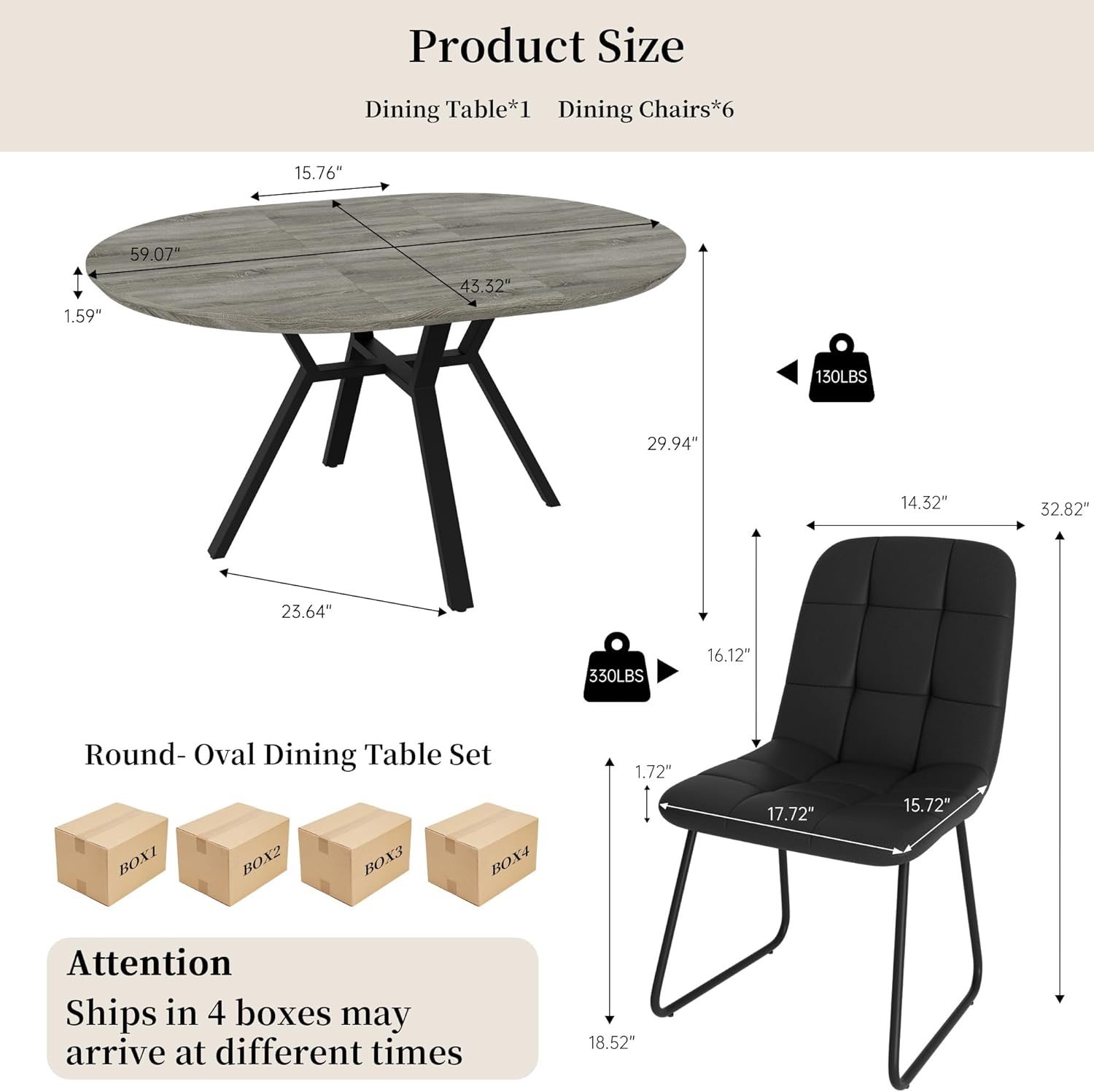 Extendable Round Dining Table Set for 6 People, 43.3