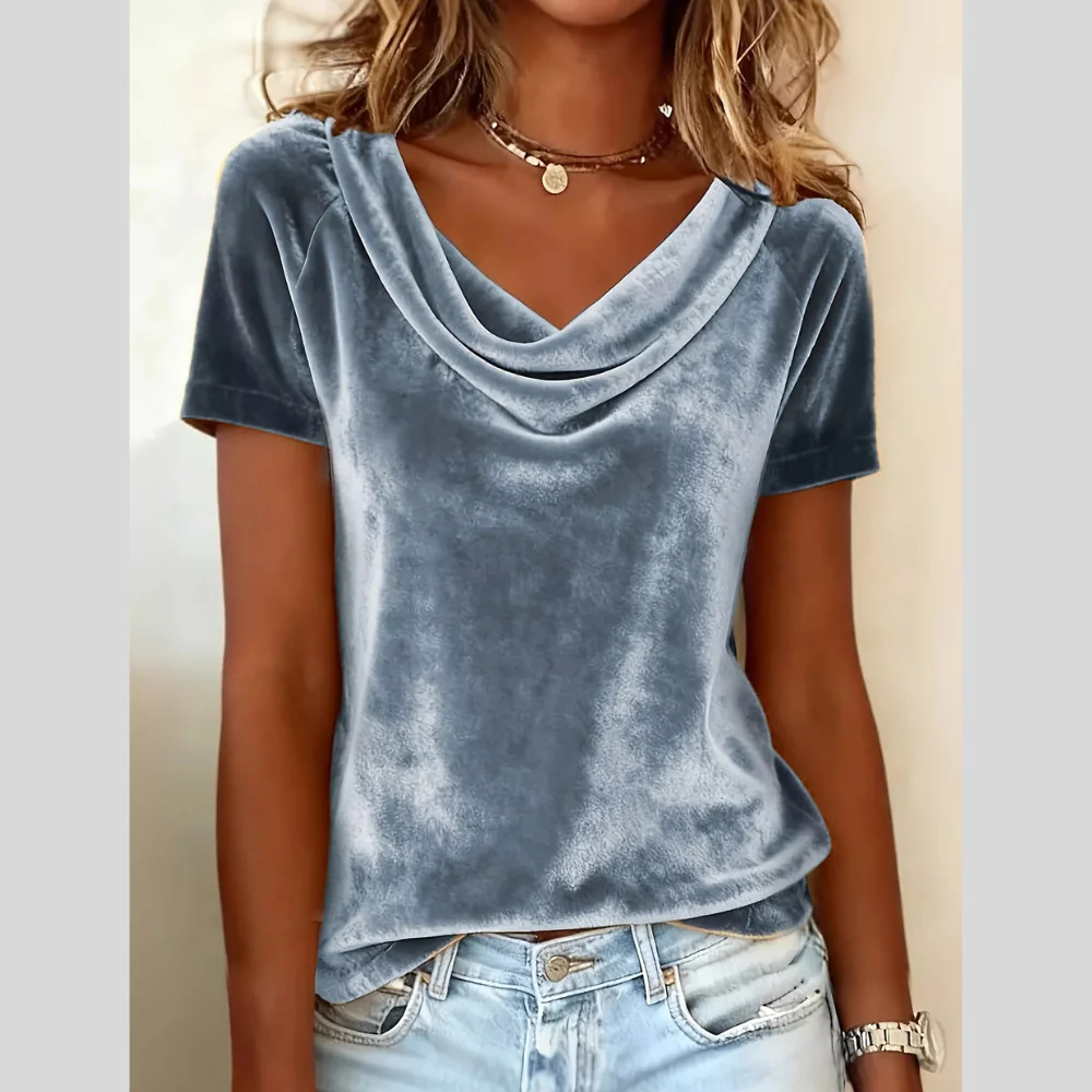 Full Size Cowl Neck Short Sleeve Top Plus Size - ZKZOOK