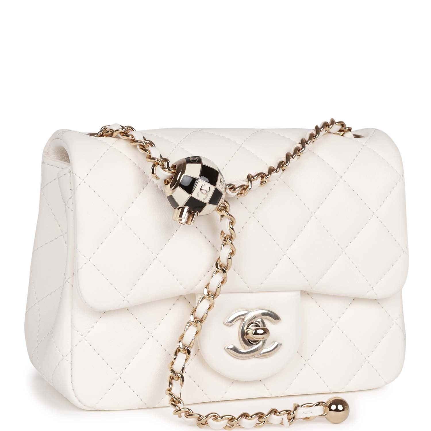 Chanel Classic Flag Bag Pearl Crush Mini Square Flap Bag White   Light Gold Hardware1:1High-quality replica