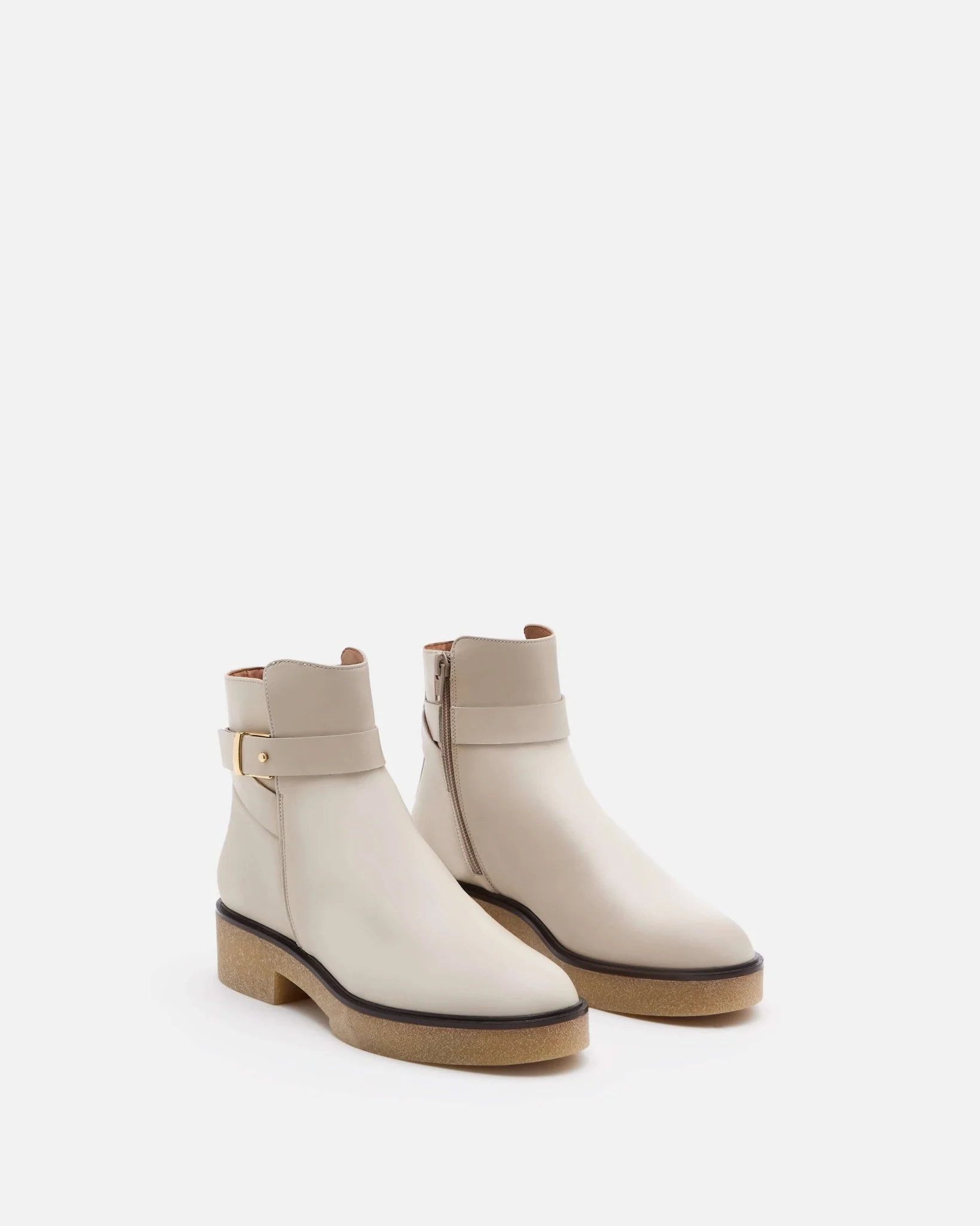 BOTTINES EVEN - En cuir à brides écru