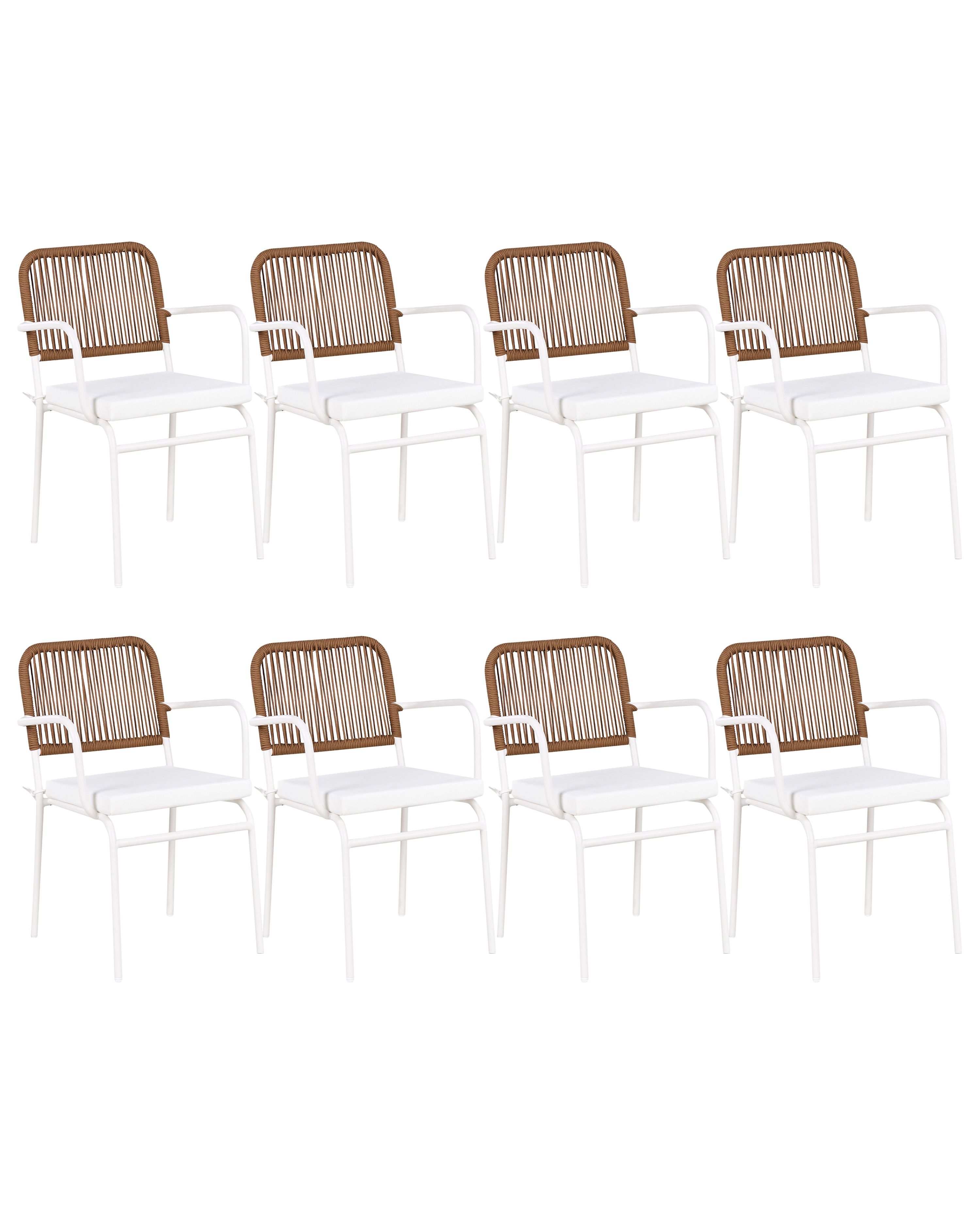 Set of 8 Garden Chairs with Cushions TACENO Metal White